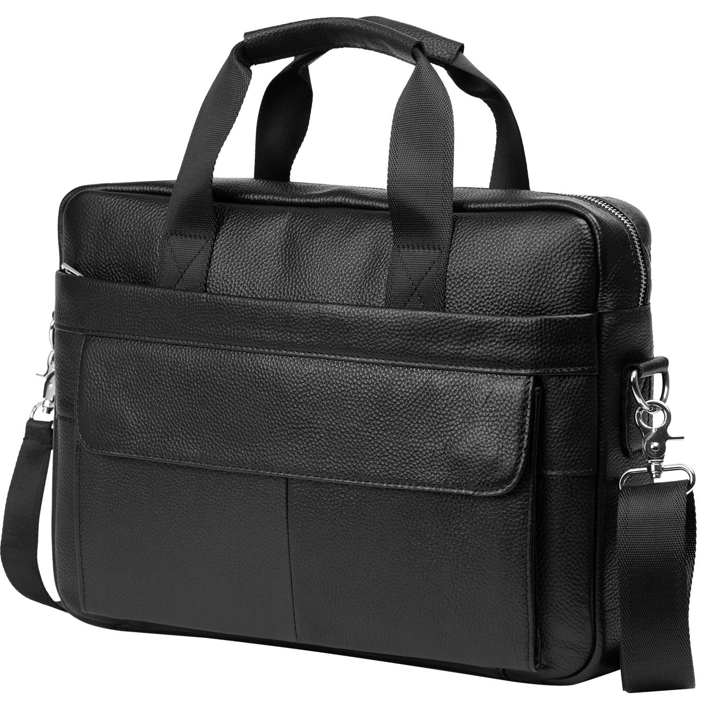 Leather Briefcase Laptop Bag Messenger Shoulder Work Bag Crossbody Handbag for Business Travelling Christmas for Men (CFC-Black)