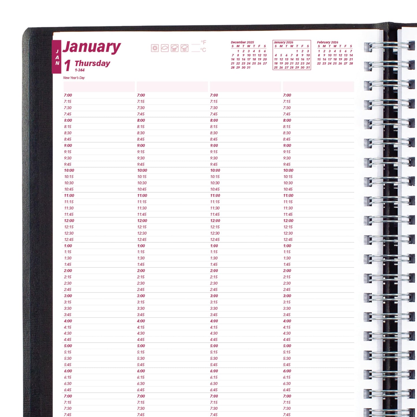 Brownline® 2026 Essential Daily Professional Planner, Four-Person Appointment Book, 12 Months, January to December, Twin-Wire Binding, 11" x 8.5", Black (CB960.BLK-26)