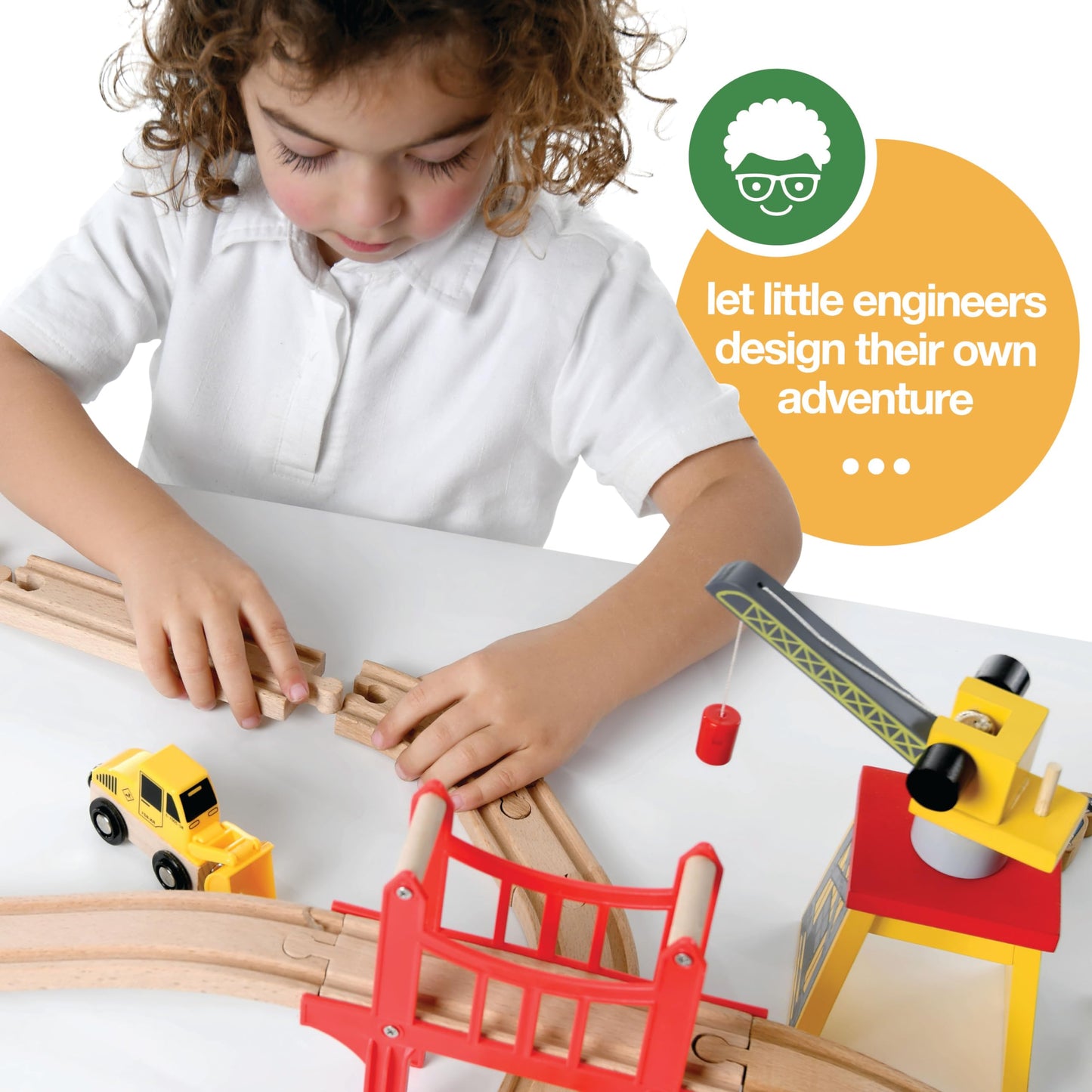 Wooden Train Set Toddler Toys - 38 Pcs Wood Train Track Set for Toddlers 3-4 Years with Crane, Bridge & Accessories - Compatible with All Major Brands