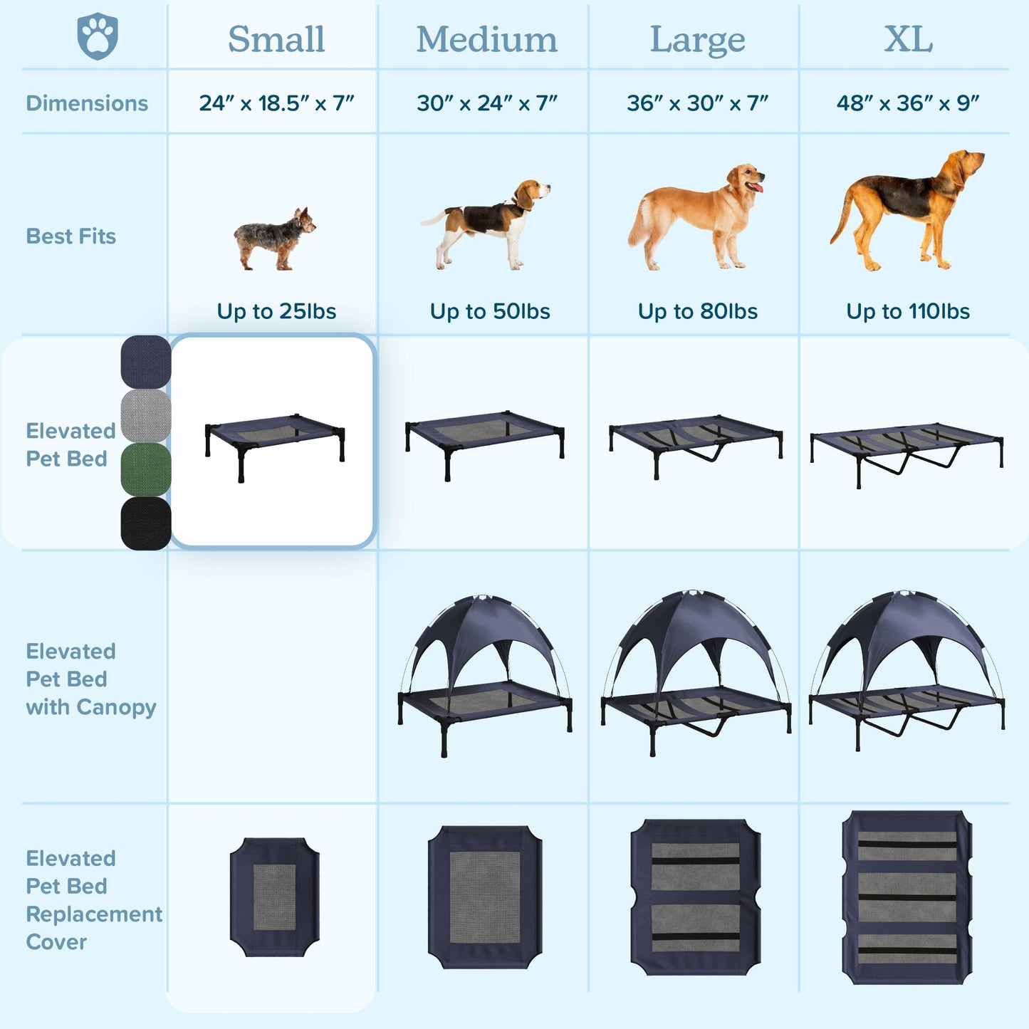 PETMAKER Elevated Pet Bed-Portable Raised Cot-Style Bed w/Non-Slip', 24.5”X 18.5”X 7” for Dogs, Cats, & Small Pets-Indoor/Outdoor Use (Gray) , Grey