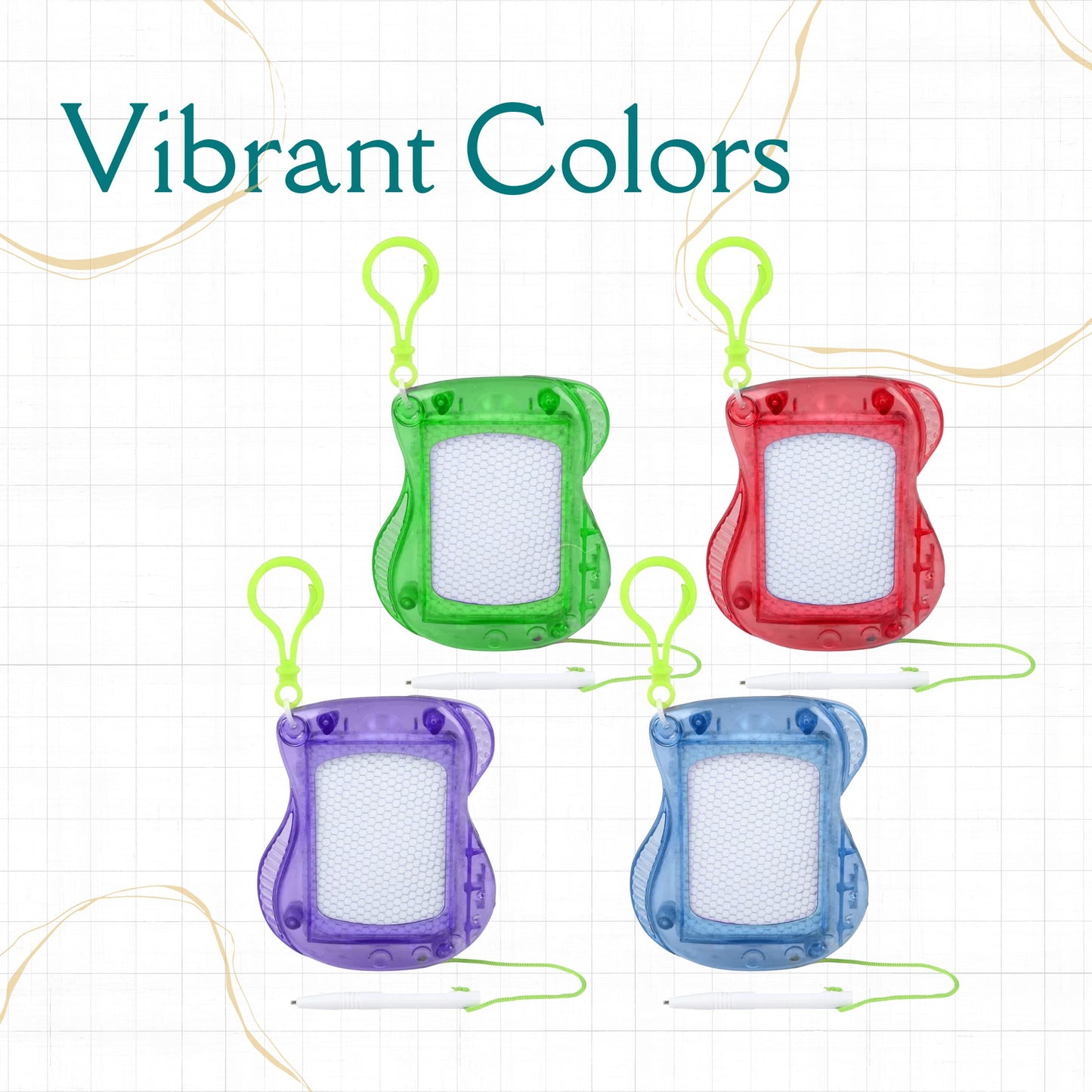 4E's Novelty Mini Drawing Board for Kids (Pack of 24) Bulk Backpack Keychain Clip Drawing Boards, Erasable Doodle Sketch and Writing Pad Stocking Stuffers for Boys & Girls