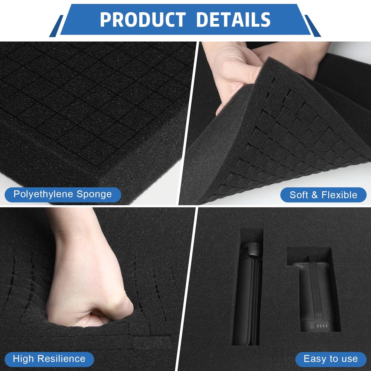Polyurethane Foam Sheet, Foam Inserts Black foam padding, Pick Apart Sponge Inserts for Cases Packing Padding, Toolbox, Camera Storage,Game Box (4, 16in x 12in x 2in)