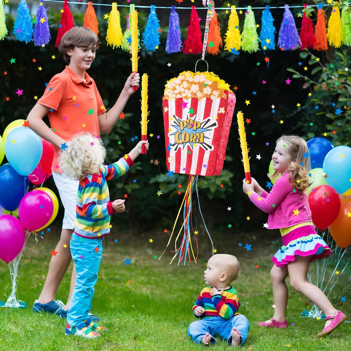VINTS Popcorn Piñata for Birthday Carnival Circus Parties Great Party Addition for Boys Grils Holiday Celebration (16.9×11.8×3.54in)