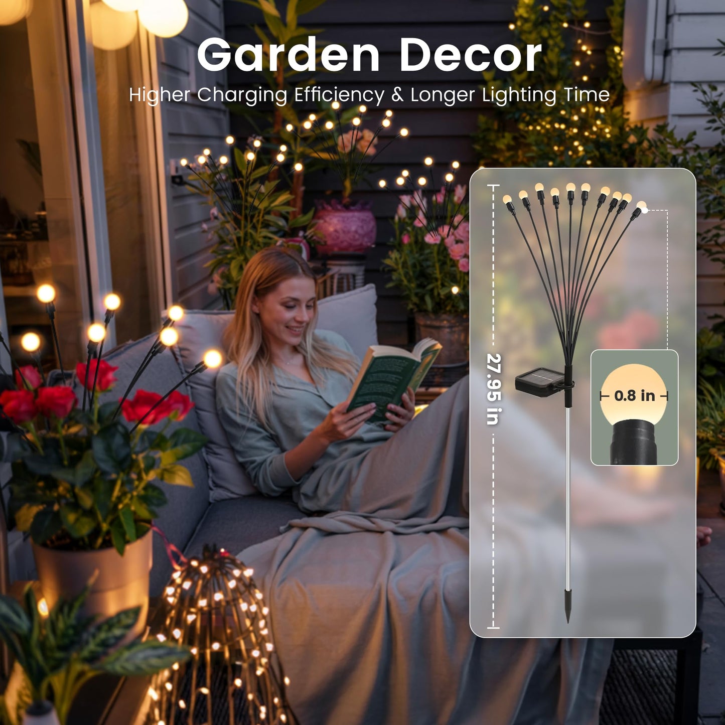 PATIOPIA Solar Garden Lights, 40 LED Firefly Garden Lights Swaying Solar Lights Outdoor Waterproof, Warm White Firefly Outdoor Decorative Lights, Garden Yard, Patio Decoration Gardening Gifts (4 Pack)
