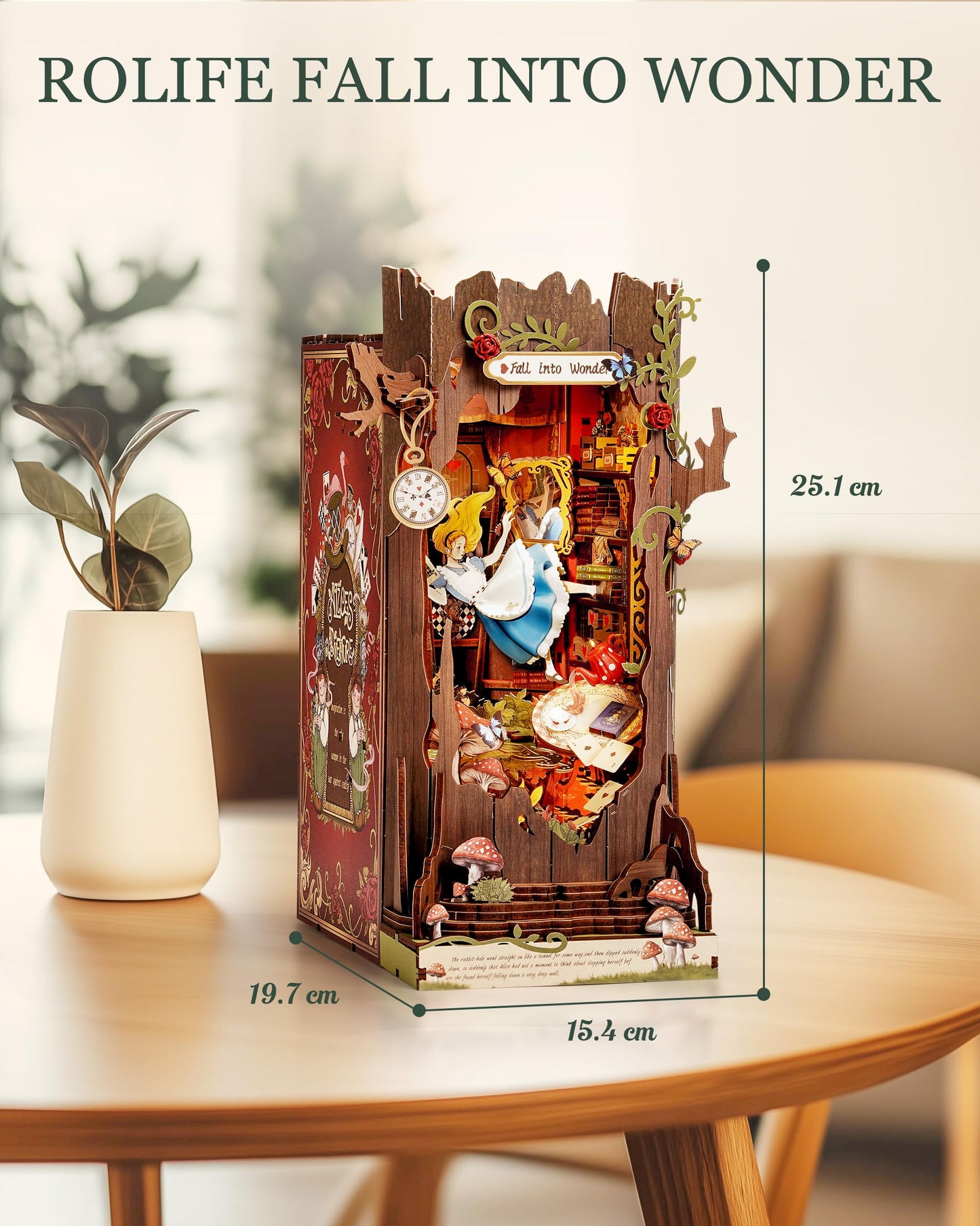 Rolife DIY Book Nook Kits Fall into Wonder, Fairy Tale Bookend Wooden 3D Puzzles for Bookshelf Decor, DIY Miniature House Building Kit for Adults, DIY Crafts/Surprised Gifts for Teens & Book Lovers