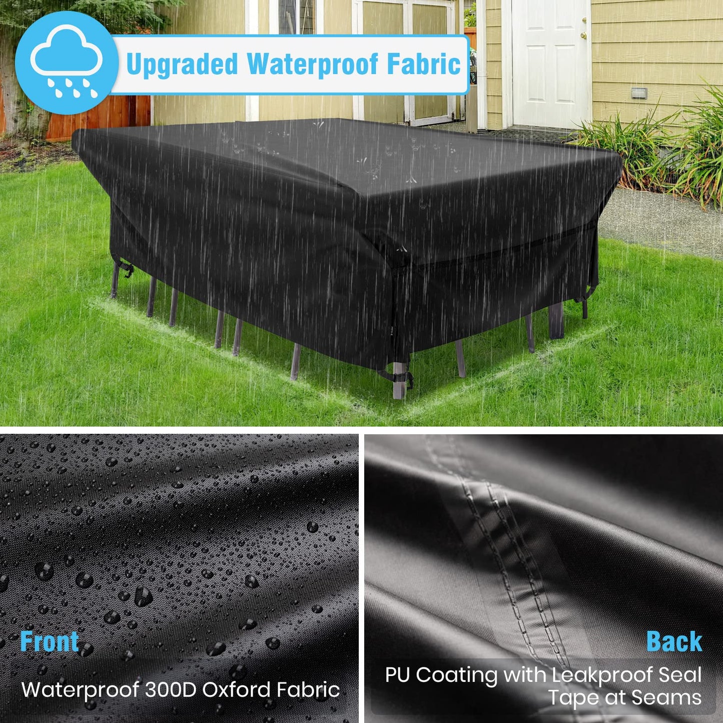Velway Patio Furniture Cover Outdoor, Waterproof Rectangular Patio Table Chair Set Cover, 98 Lx78 Wx32 H, All Weather Oxford Tear Resistant Sectional Sofa Set Covers with Windproof Design, Black