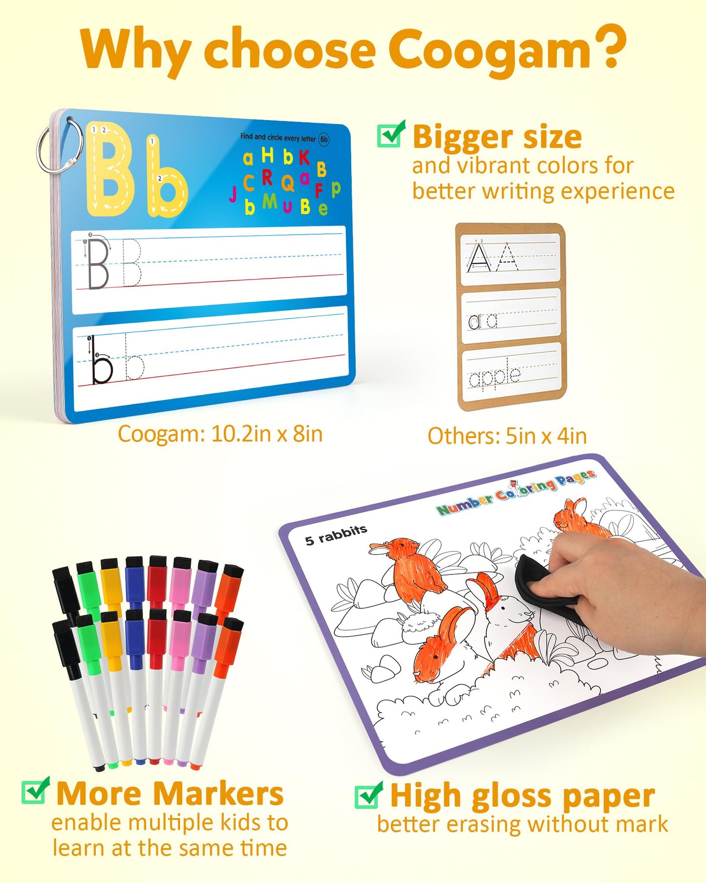 Coogam Handwriting Drawing Practice Cards, 36pcs Alphabet Number Painting Coloring with Pens, Double Sided Write and Wipe Tracing Flashcards, Educational Montessori Toy Gift for 3 4 5 Year Old Kids