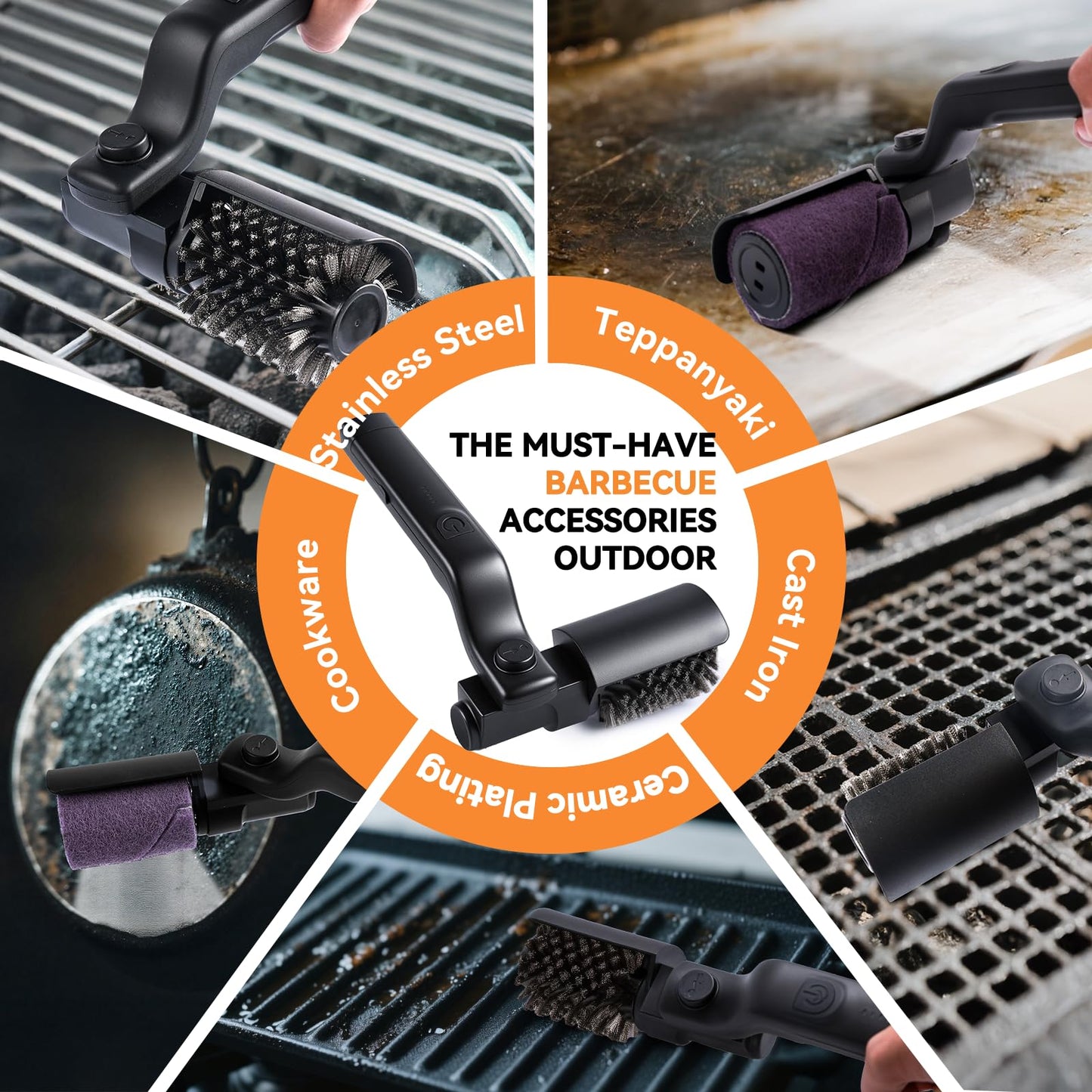 PUVIRECN Electric Grill Cordless Cleaning Brush, Upgraded AS SEEN ON TV! BBQ Barbecue Scrubber, High Torque 25W Motor & MAX 400RPM, Dual Heads & Splash Guard