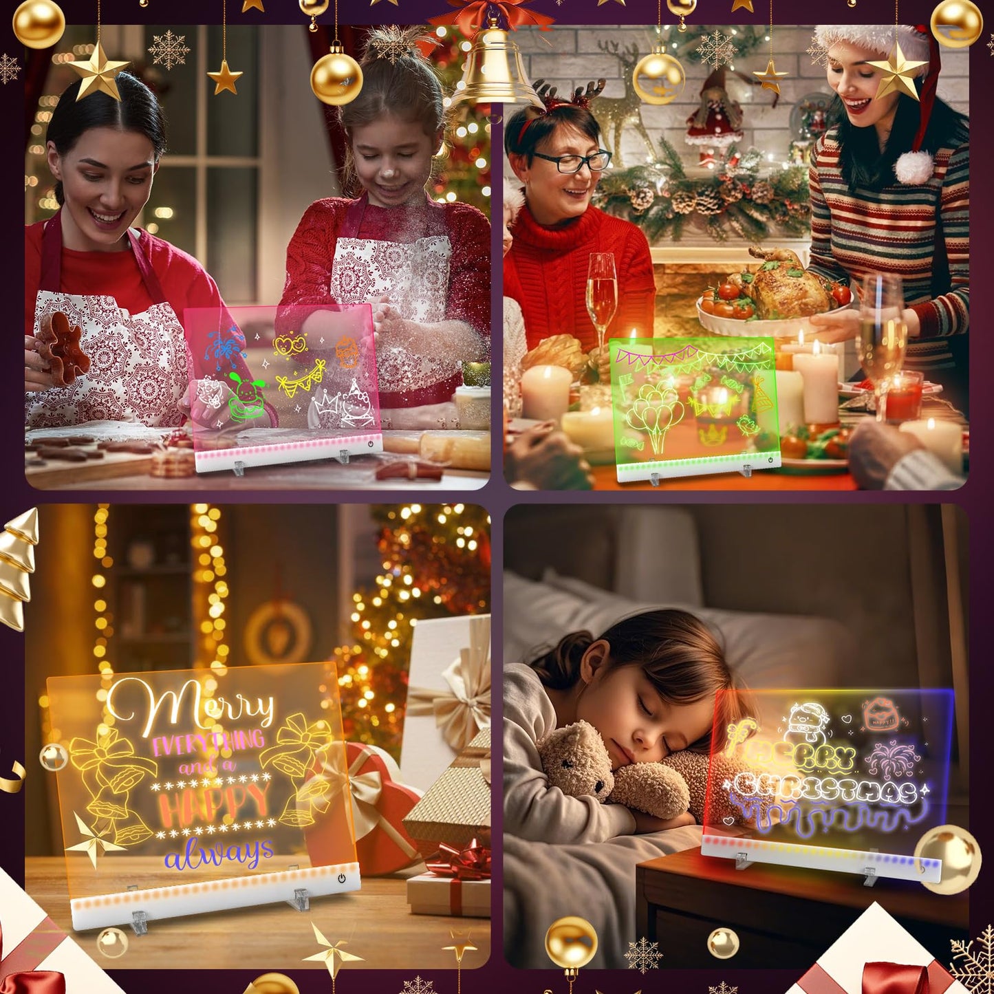 Rechargeable LED Note Board with 4 Modes,7 Colors LED Drawing Board,Acrylic Dry Erase Board with Light,As Night Light for Room/Store/Office,Ideal Gift for Christmas,Valentine's Day,30 * 20cm