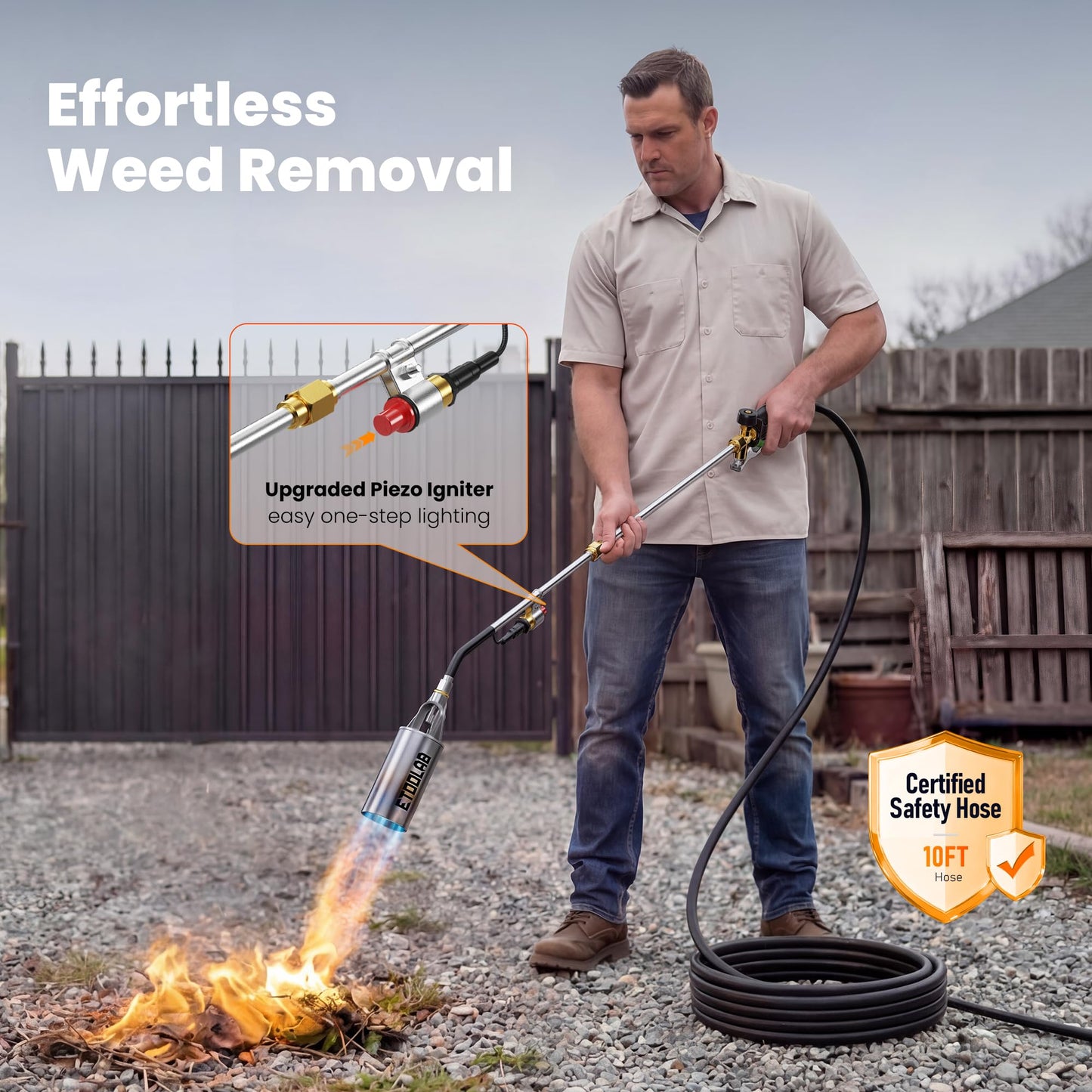 Propane Torch Weed Burner - 1,800,000 BTU Heavy Duty Weed Torch with Long Hose and Self Igniter, 2-in-1 Two Modes Design Blow Torch for Weeding, Roof Asphalt, Melting Ice Snow,Road Paint Removing,BBQ