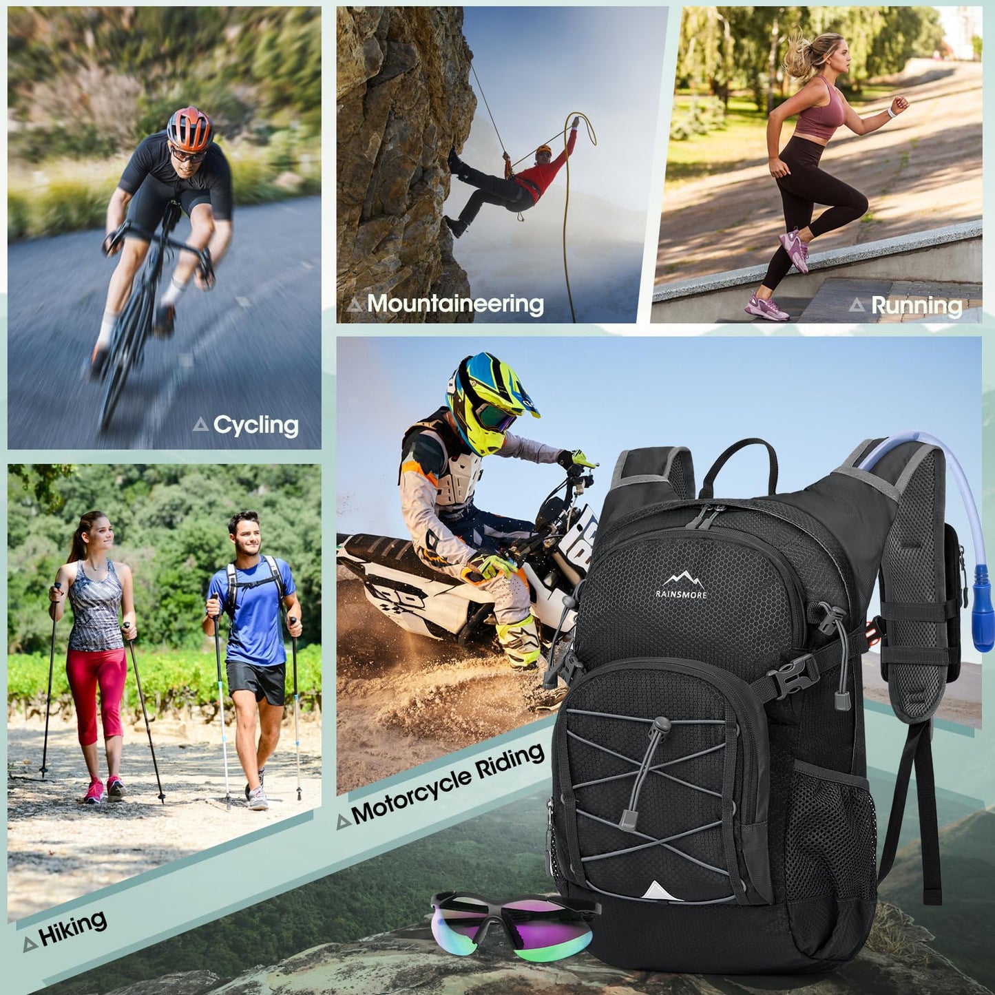 Hydration Backpack with 2L Water Bladder, Lightweight Water Backpack for Women&Men Small Insulated Hiking Backpacks with Rain Cover 18L Hydration Pack for Hiking, Running, Cycling, Biking,Black