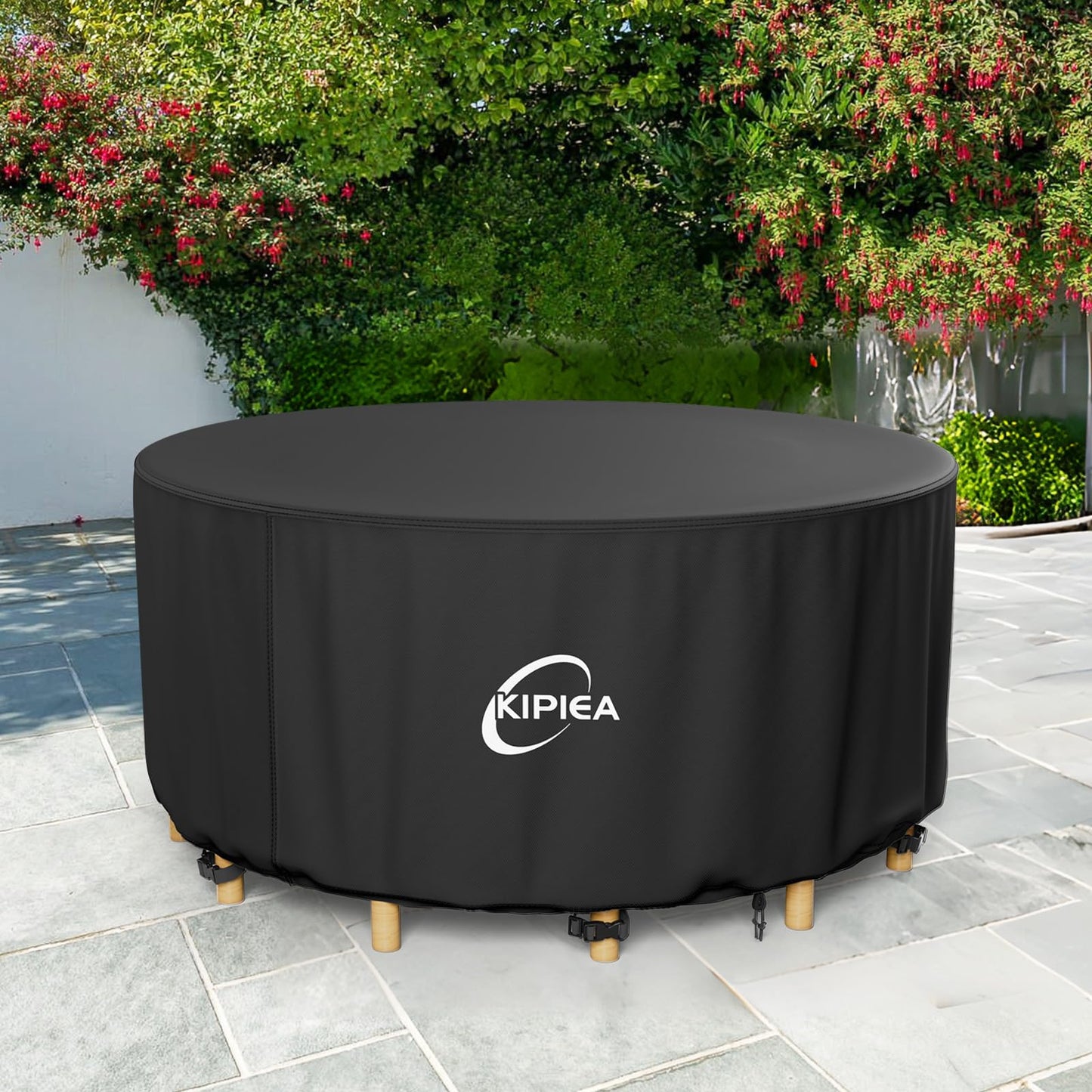 Kipiea Round Patio Table Cover 110" Dia x 36" H, Super Waterproof Round Patio Furniture Cover, Heavy-Duty Round Outdoor Table Cover for Outdoor Furniture Set, UV and Tear Resistant