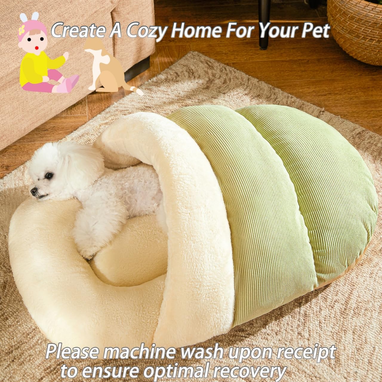 Bed for Dog and Cat, Pet Bed, Ultra Soft Cute Plush Slipper Cat Cave Bed, Anti Slip Warm Pet House Nest, Self-Warming, Ideal for Indoor Use - Fits up to 25lbs (30"X22", L, Green)
