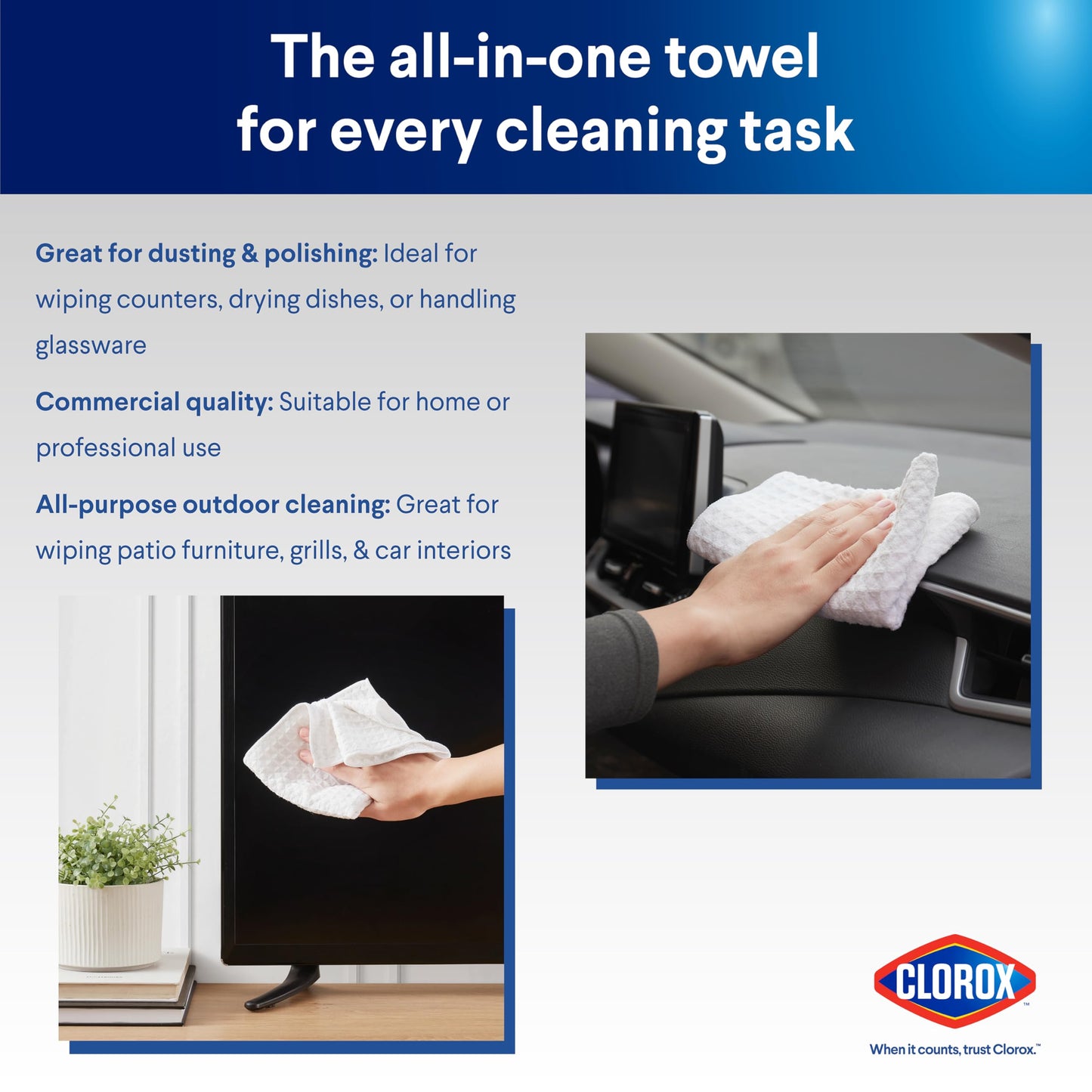 CLOROX Waffle Bar Mops - Microfiber Quick Dry Dishcloths - Absorbent Multipurpose Cleaning Cloths for Restaurants, Kitchen, Bathroom, Hotel - 16" x 19" - White 6 Pack