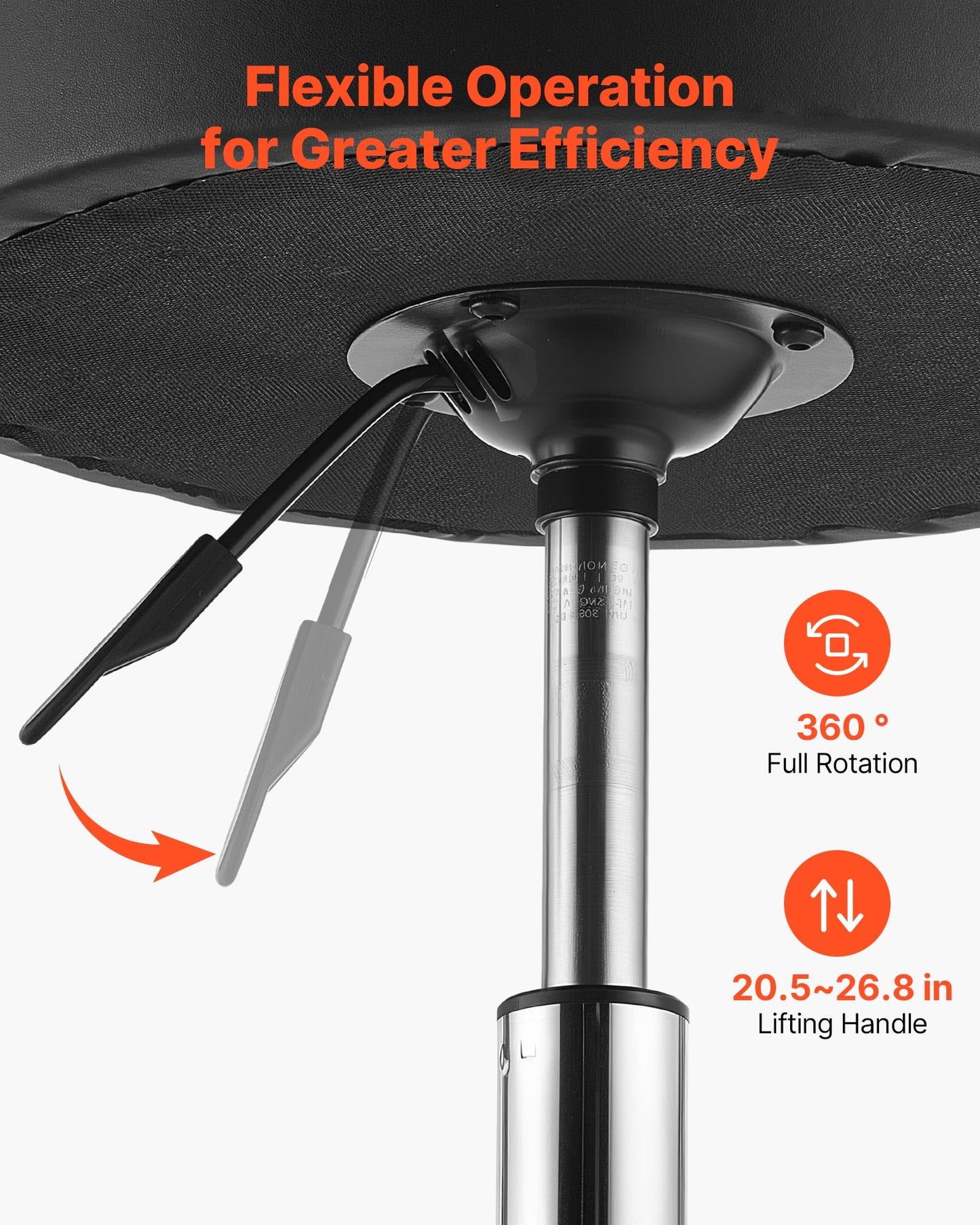 VEVOR Rolling Stool with Wheels, 500 lbs Weight Capacity, Height Adjustable, Thick Cushion Ergonomic PU Leather Seat, 360° Swivel Round Rolling Stool Chair for Salon, Spa, Clinic, Medical, Black