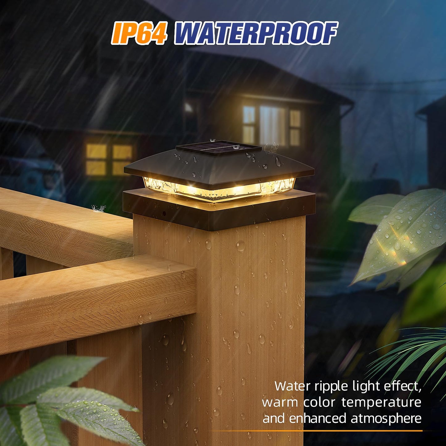 APONUO 4x4 Solar Post Caps Lights, Fence Post Solar Lights Warm White Outdoor Waterproof Garden Patio Fence Deck Decor, Post Cap Solar Light for Fence Deck Post 4x4 Wood Vinyl, Black 6 Pack