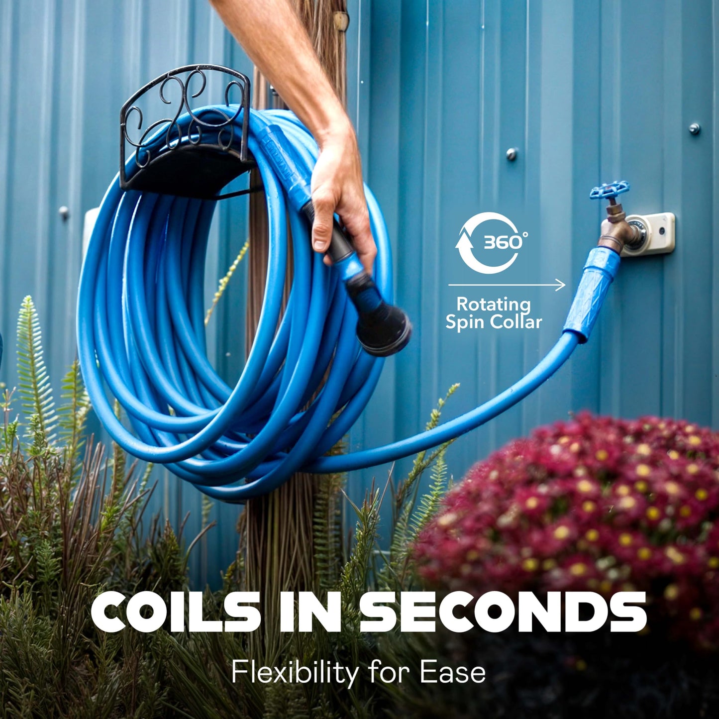 Invictus 50Ft Garden Hose with Nozzle, Premium Heavy Duty Drinking Water Hose 50 Ft, Lightweight, Reinforced 2-Layer Strength, Kink Free, Easy Connect Crush Resistant Fittings, Flexible, 400 PSI