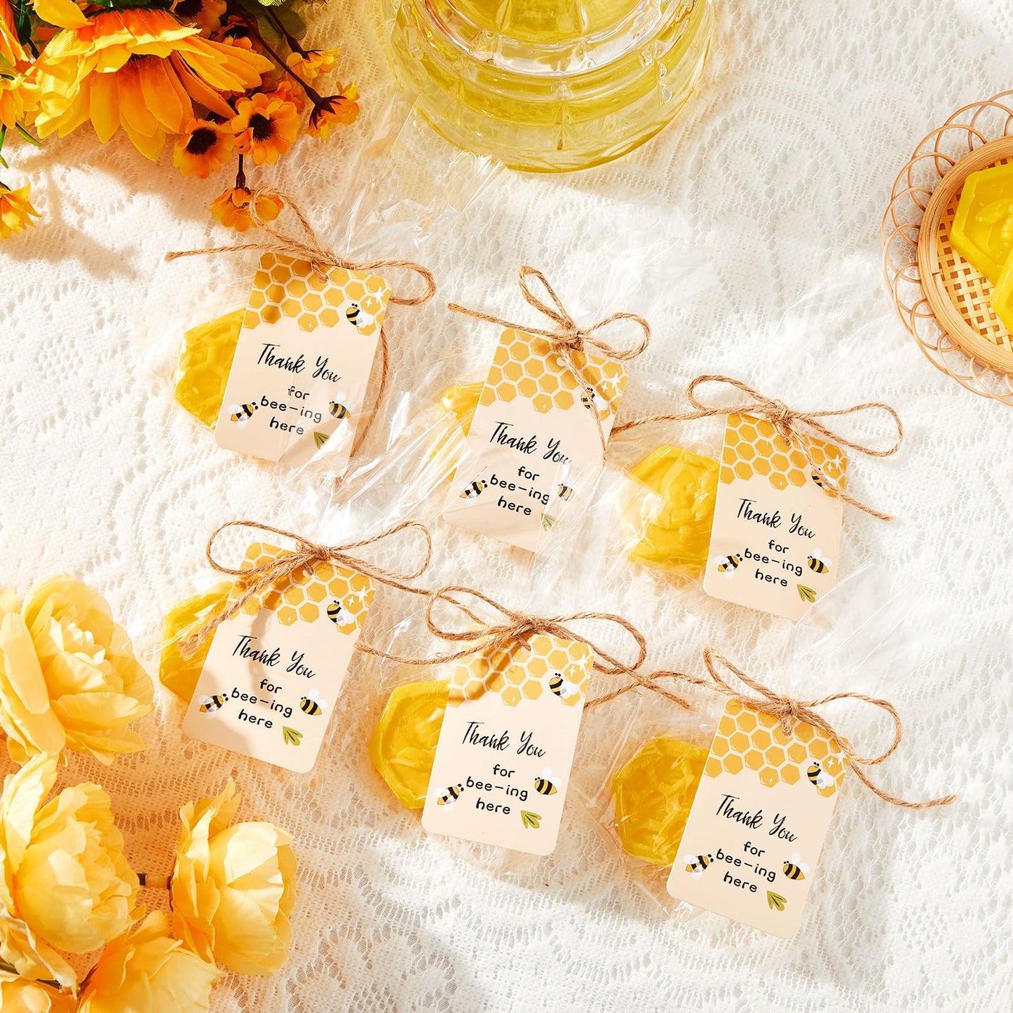 Otuuz 48 Pcs Baby Shower Favors Bee Party Favors Including Honeycomb Soap with Thank You Card Gift Honey Soap for Guest Gender Reveal Honey Gift Birthday Party Decorations (Yellow)