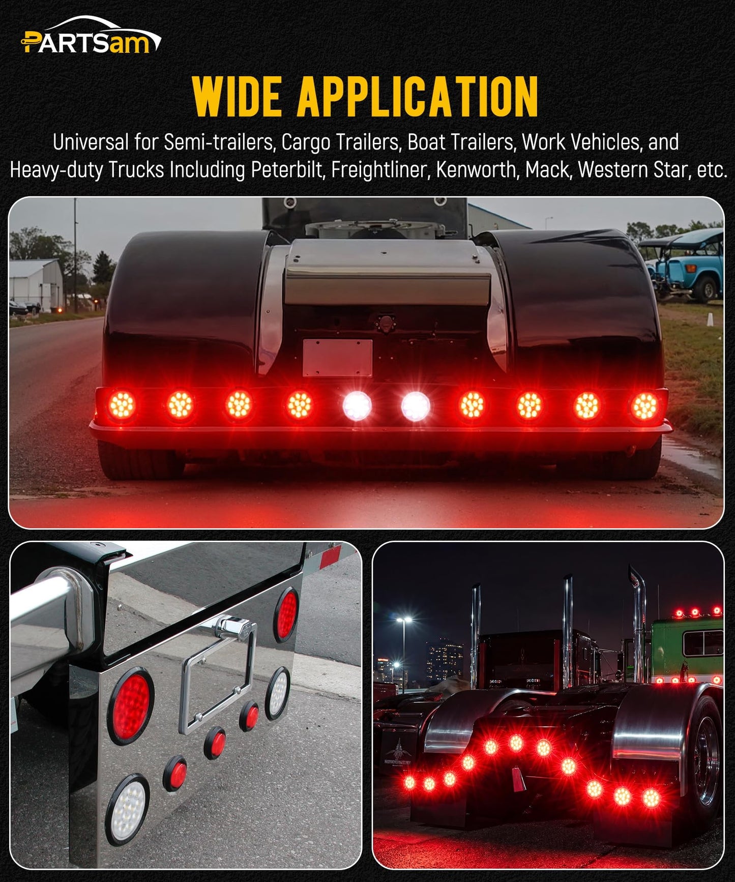 Partsam 8Pcs 4" Round Red LED Trailer Tail Light, 4 Inch Round Led Stop Turn Tail Lights Brake Brake Trailer Lights for RV Trucks, Rubber Grommets and 3-Prong Wire Pigtails Included