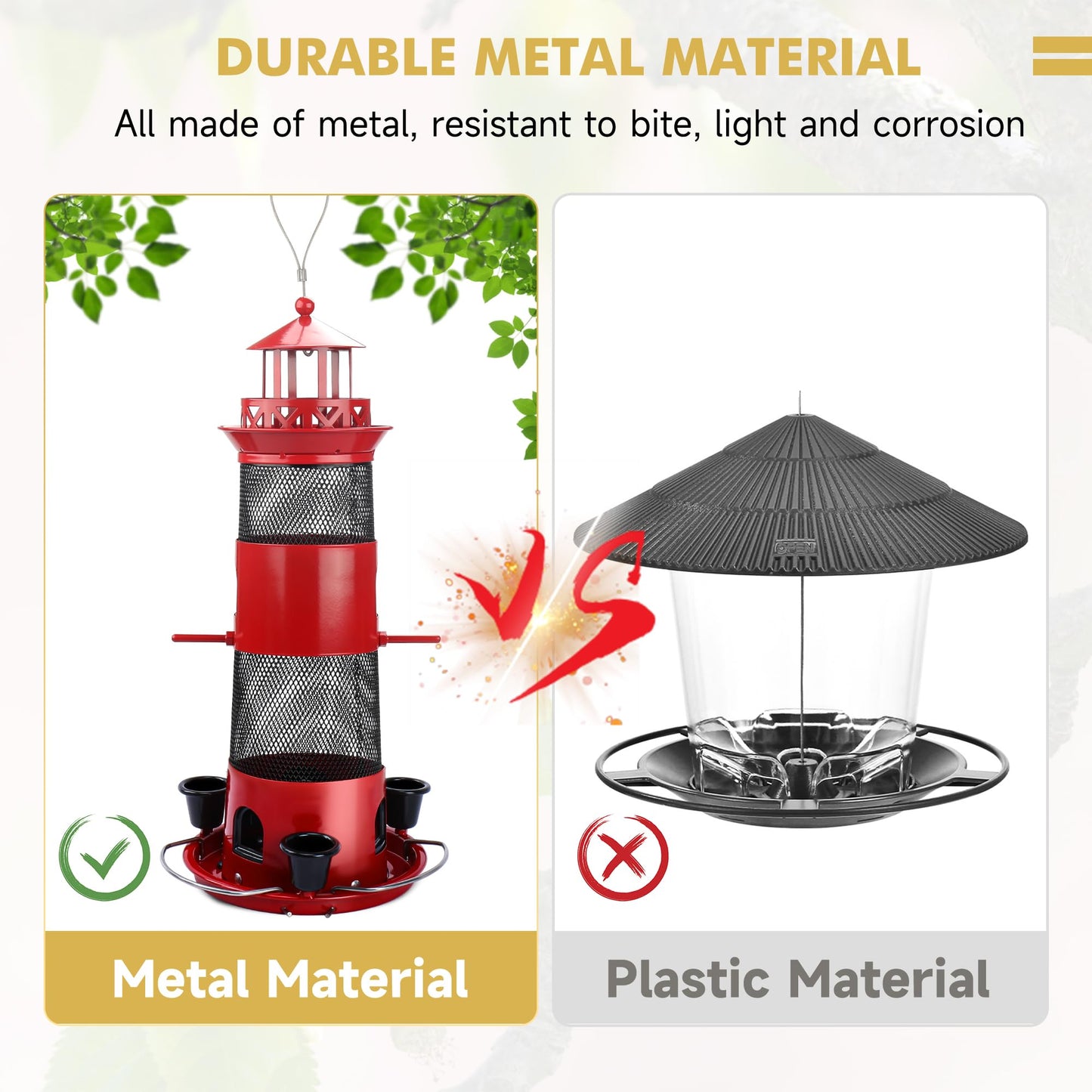 Decflow Bird Feeders for Outdoors Hanging, Wild Bird Feeder for Outside Bird with Three Water Cups, 4 lbs Large Capacity Durable Metal Bird Seed Feeder for Small Birds