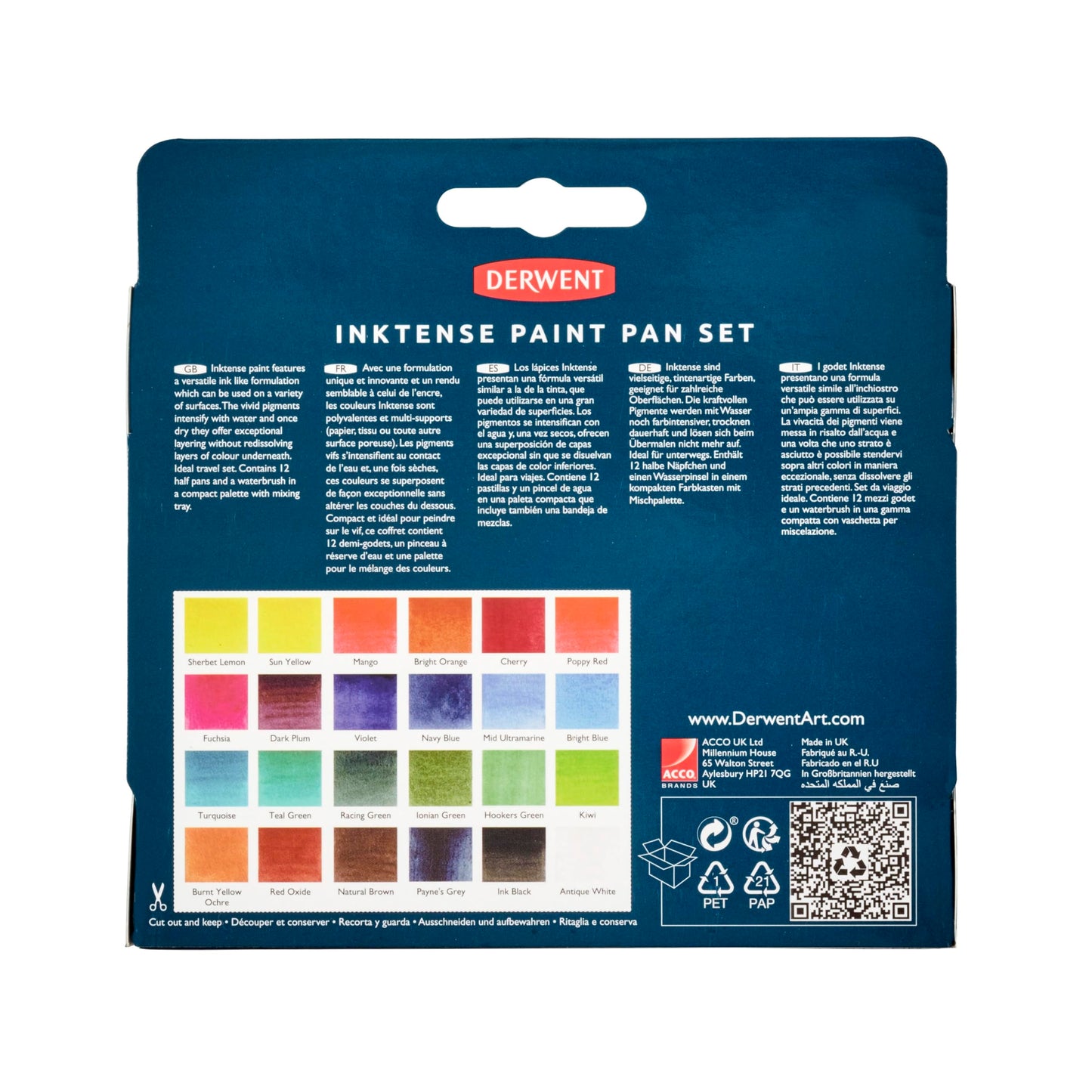 Derwent Inktense Studio Paint Pan Set, Includes Waterbrush, 24 Assorted Colours (2306318)