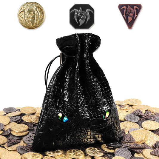 120PCS Metal, Silver & Copper DND Coins for DND Tokens, DND Accessories with PU Leather Bag as DND Gifts for DND Board Game Player, Fake Coins with Leather Bag of Colorful Eyes for Cosplay Board Game
