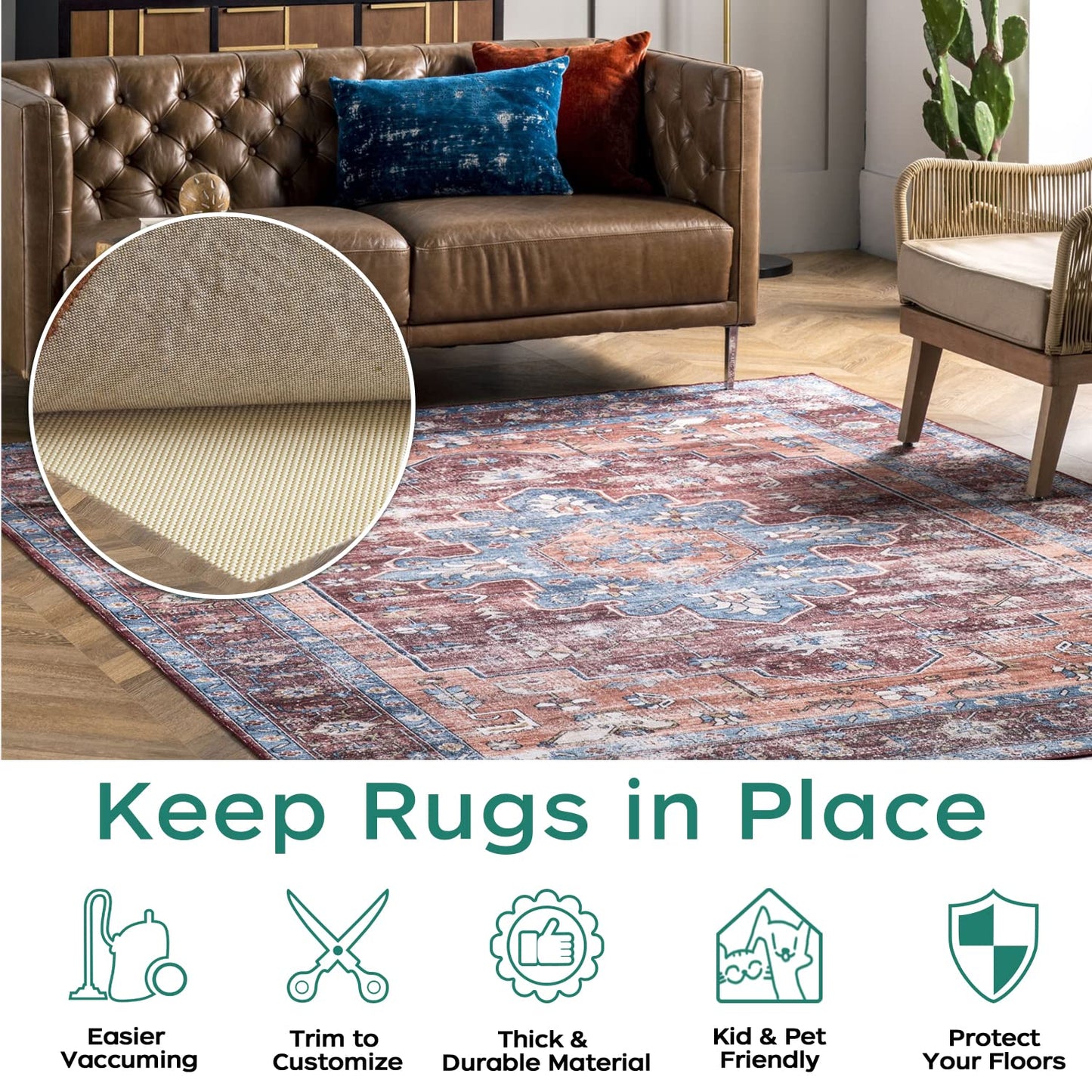 BAGAIL BASICS Non Slip Rug Pad Gripper 8 x 10 Feet Extra Thick Carpet Pads for Area Rugs and Hardwood Floors, Keep Your Rugs Safe and in Place