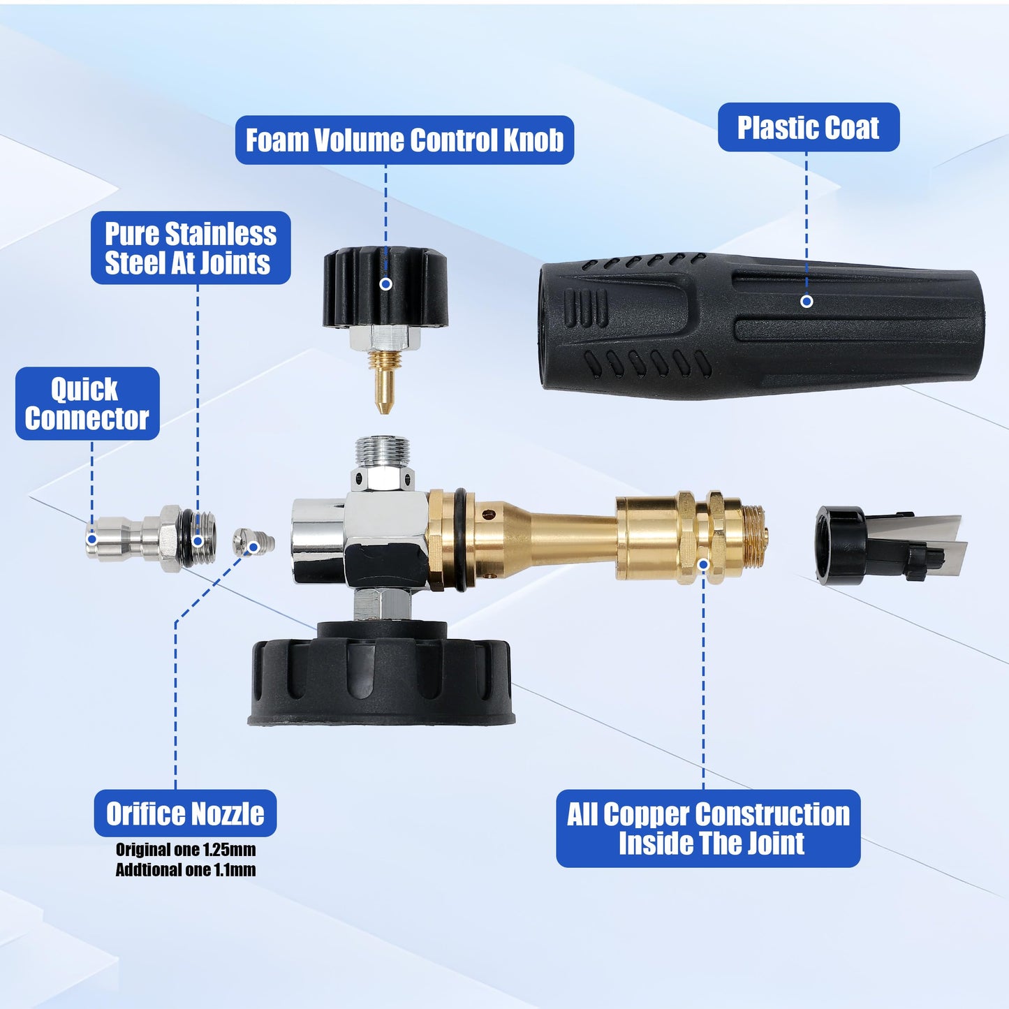 PWACCS Pressure Washer Foam Cannon Dual Connector Accessory, Power Washer Double Tip Attachment for Adjustable Foam Blaster, 1/4" Quick Connect Big Mouth Snow Foam Lance 1.5 L, 3600 PSI