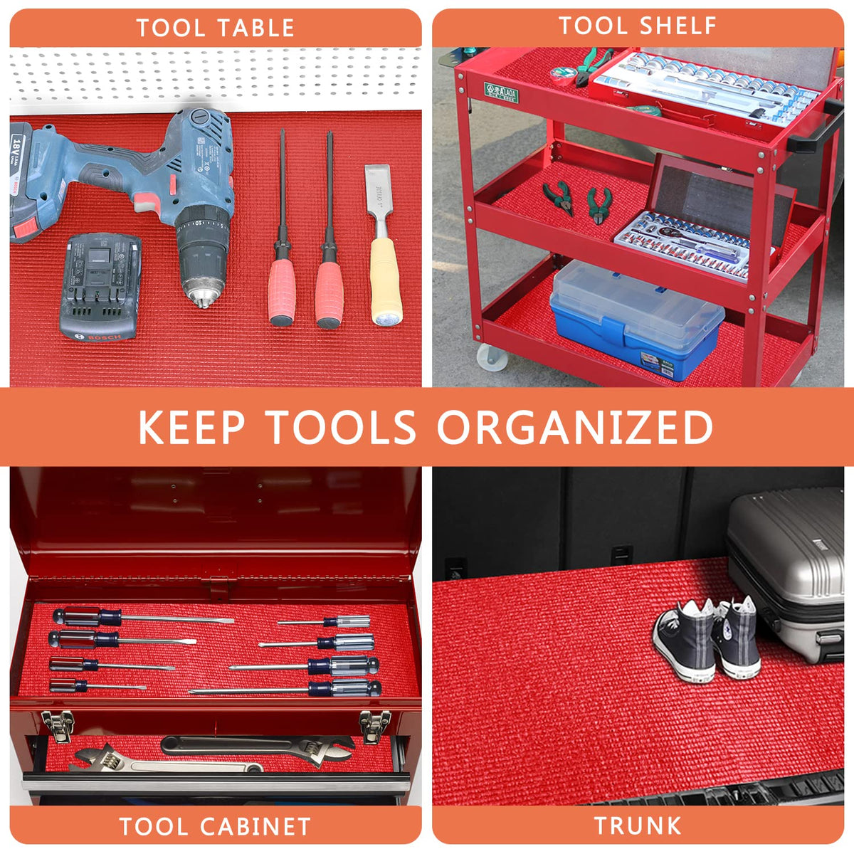 Foam Toolbox Liner Drawer Mat 1/8 Inch Thick X 20 Inch Wide X 24 Ft Long Red, No Slip for Protecting Cabinet, Garage, Cart, Tool Box