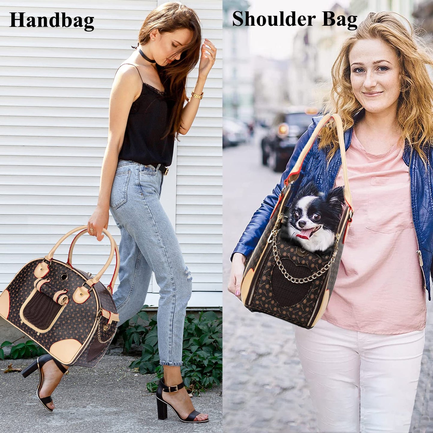 Adriene's Choice Luxury Pet Carrier Puppy Small Dog Carrier Cat Carrier Bag Waterproof Premium PU Leather Carrying Handbag for Outdoor Travel Walking Hiking Shopping