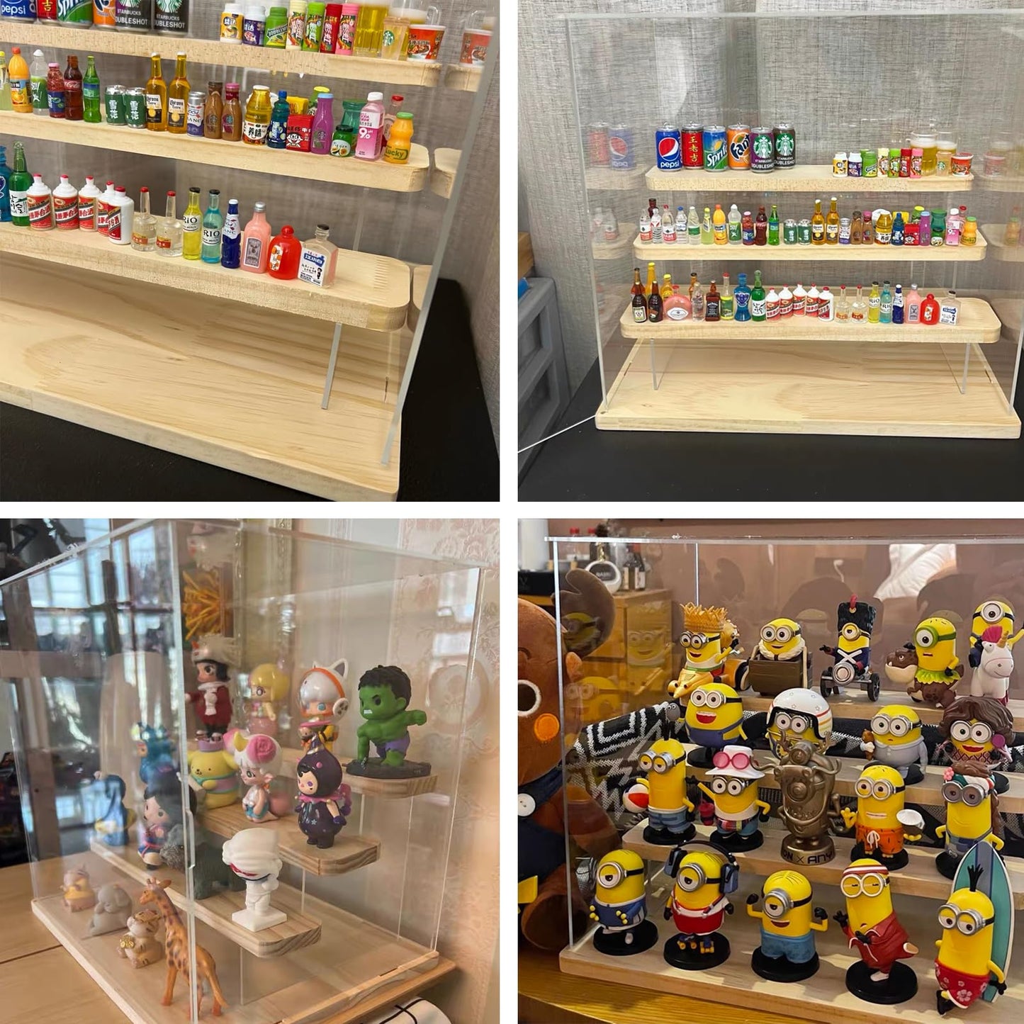 Clear Acrylic Display Case for Funko Pop Figures with Light, 3 Layer Stand Storage Cabinet Shelf Risers Protection Showcase Large Dustproof for Toys Collectibles Rock Stone Crystals, Wooden 32x26x29cm