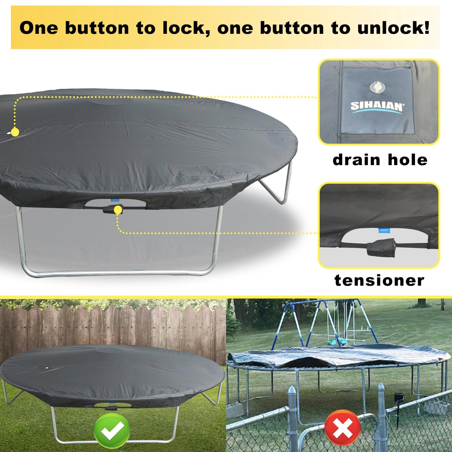 SIHAIAN 8 Ft Trampoline Cover 420D Trampoline Winter Cover One-Click Installation and disassembly Trampoline Protective Cover Anti-UV, Snow, Dust-Proof Trampoline Weather Cover
