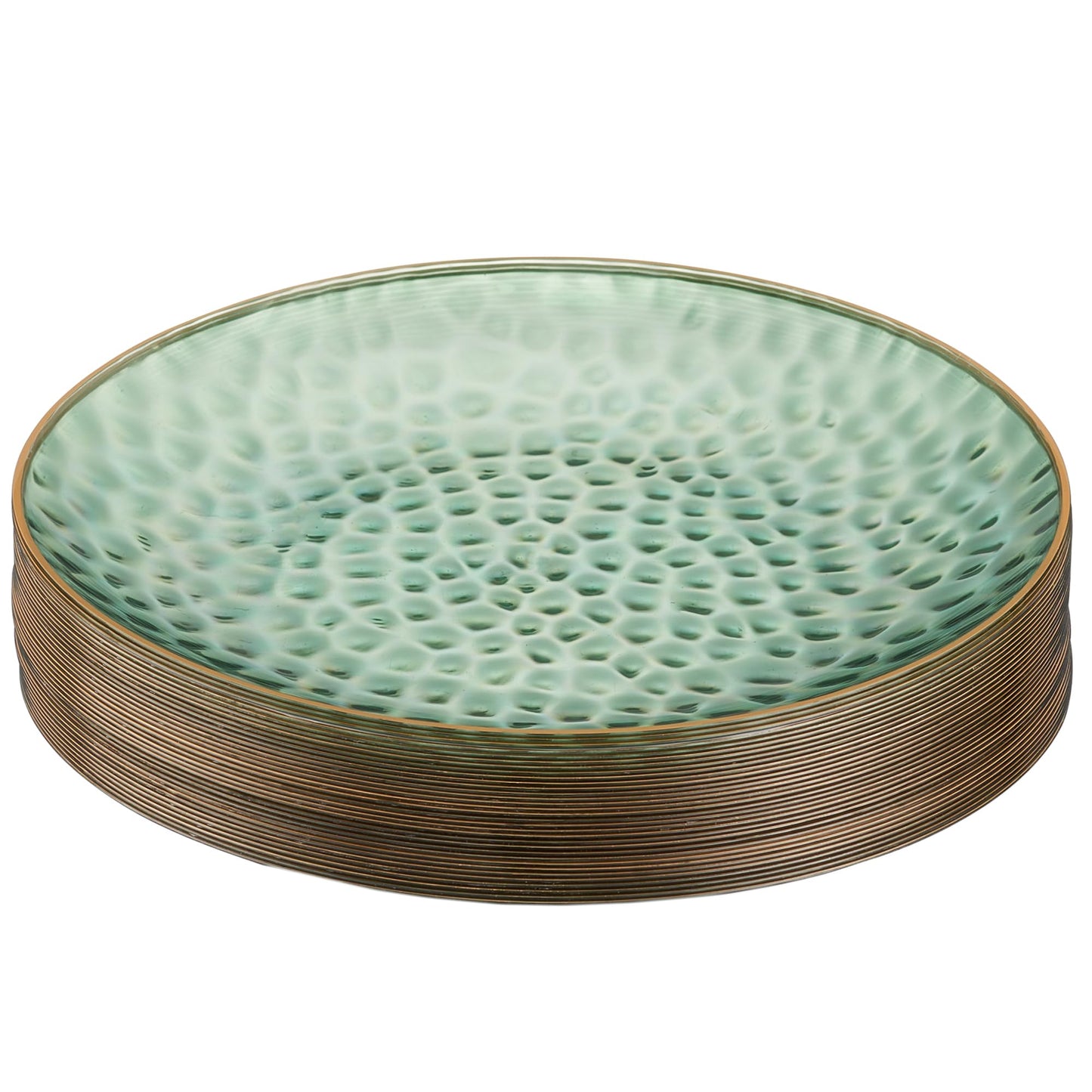 PLASTICPRO 30 Pack Hammered Plastic Plates Heavyweight Disposable Plastic Plates Elegant Clear Hammered Rim Platsic Party Dishes (Hamered Green With Gold Rim, 10'' INCH PLATES)