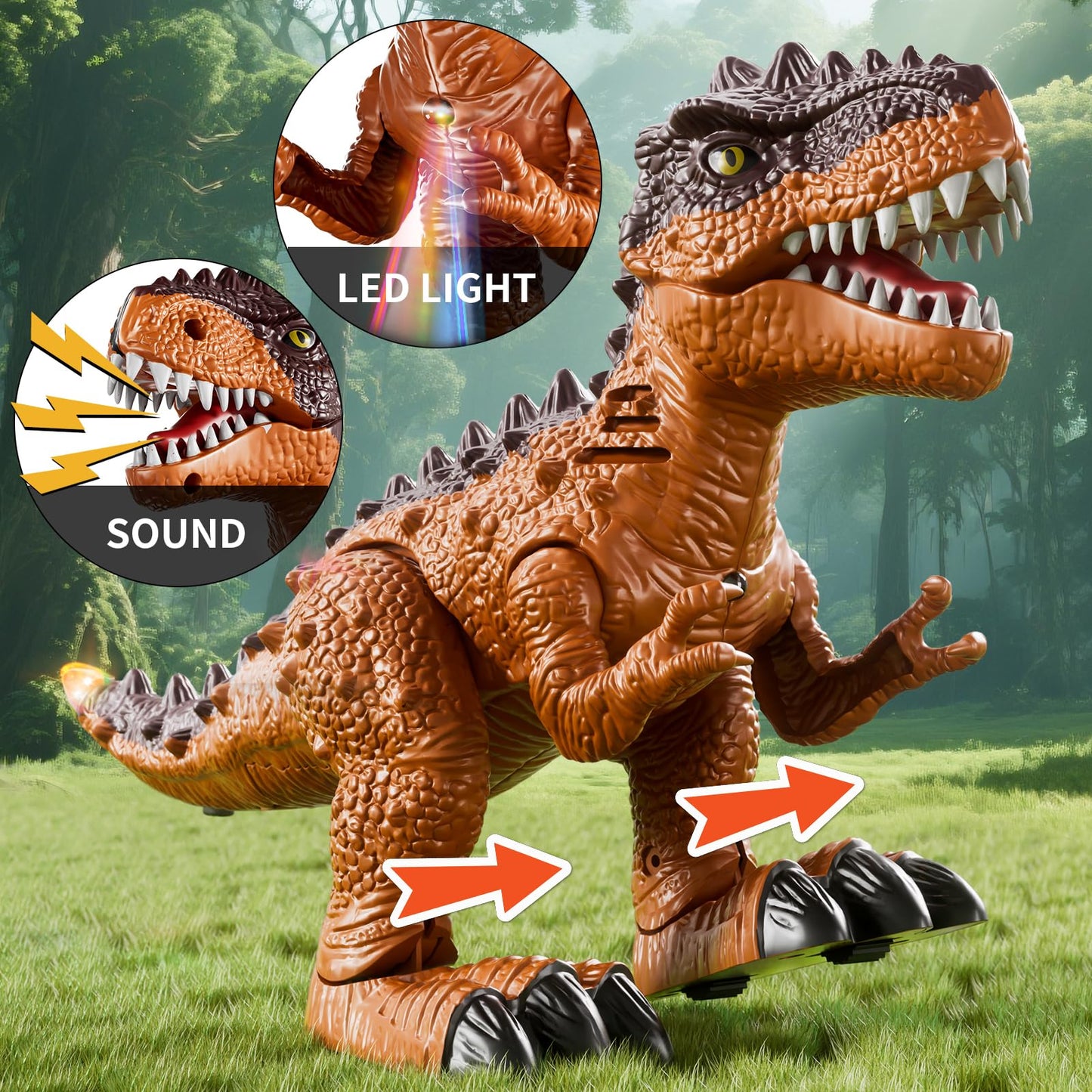 Lucky Doug 3 Pack Electric Realistic Dinosaur Toys with Simulated Sound ＆ Light for Boys Kids Aged 3 4 5 Years Old, Dinosaur Figures for Toddler Christmas and Birthday
