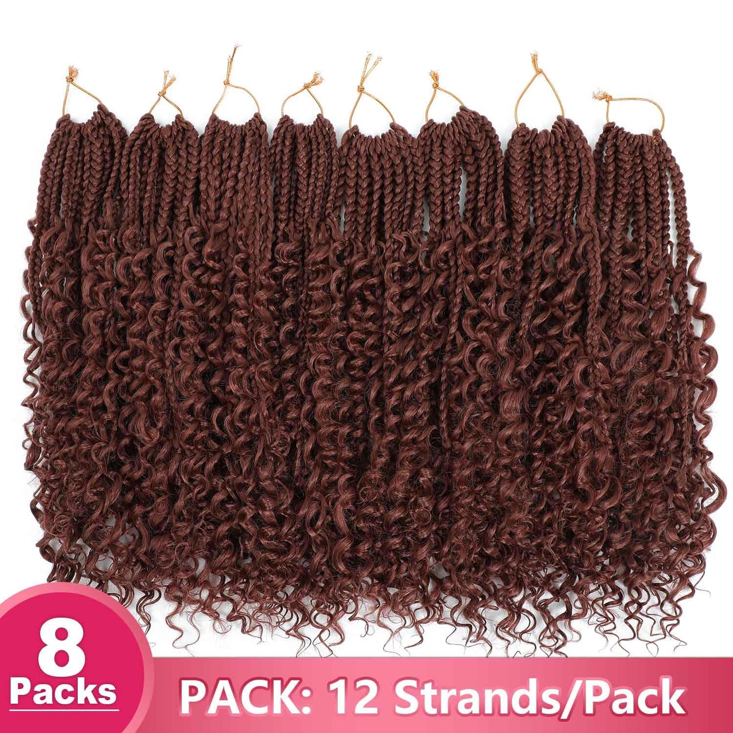 Goddess Box Braids Crochet Hair Pre Looped Boho Box Braids Braiding Hair Curly Ends Bohomian Crochet Box Braids (350#, 18 inch)