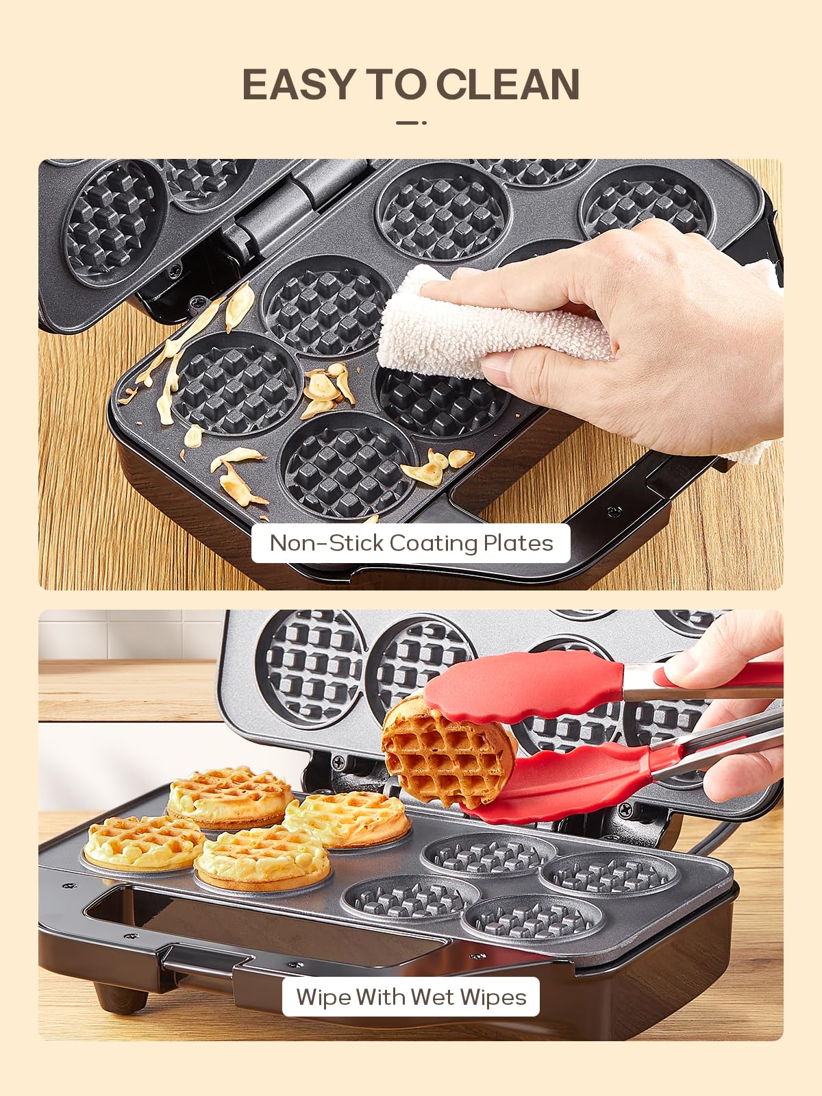 Waffle Maker, Reemix Multi Mini Waffle Iron Bake 8 x 1.8 Inch Small Waffles, Nonstick Waffle Iron with Quick Heat-Up, Simple & Easy Tiny Chaffle Baker for Home & Restaurants, Small Bites for Kids