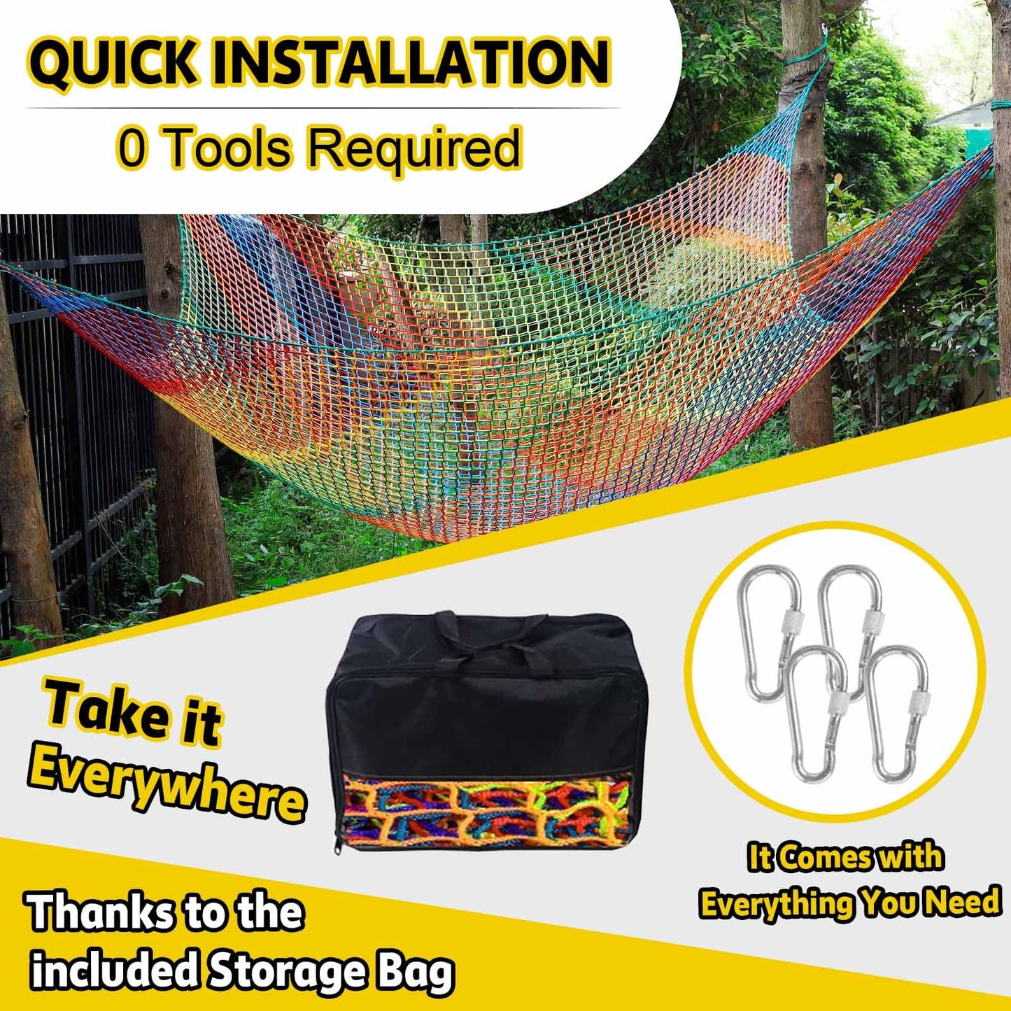 LPIW Climbing Net for Kids - 9.9FT x 9.9FT Double Layers Heavy Duty Playground Safety Net, Climbing Cargo Net for Tree House Tree Fort, Back Yard, Jungle Gyms, Monkey Bar Security Mesh（Rainbow）