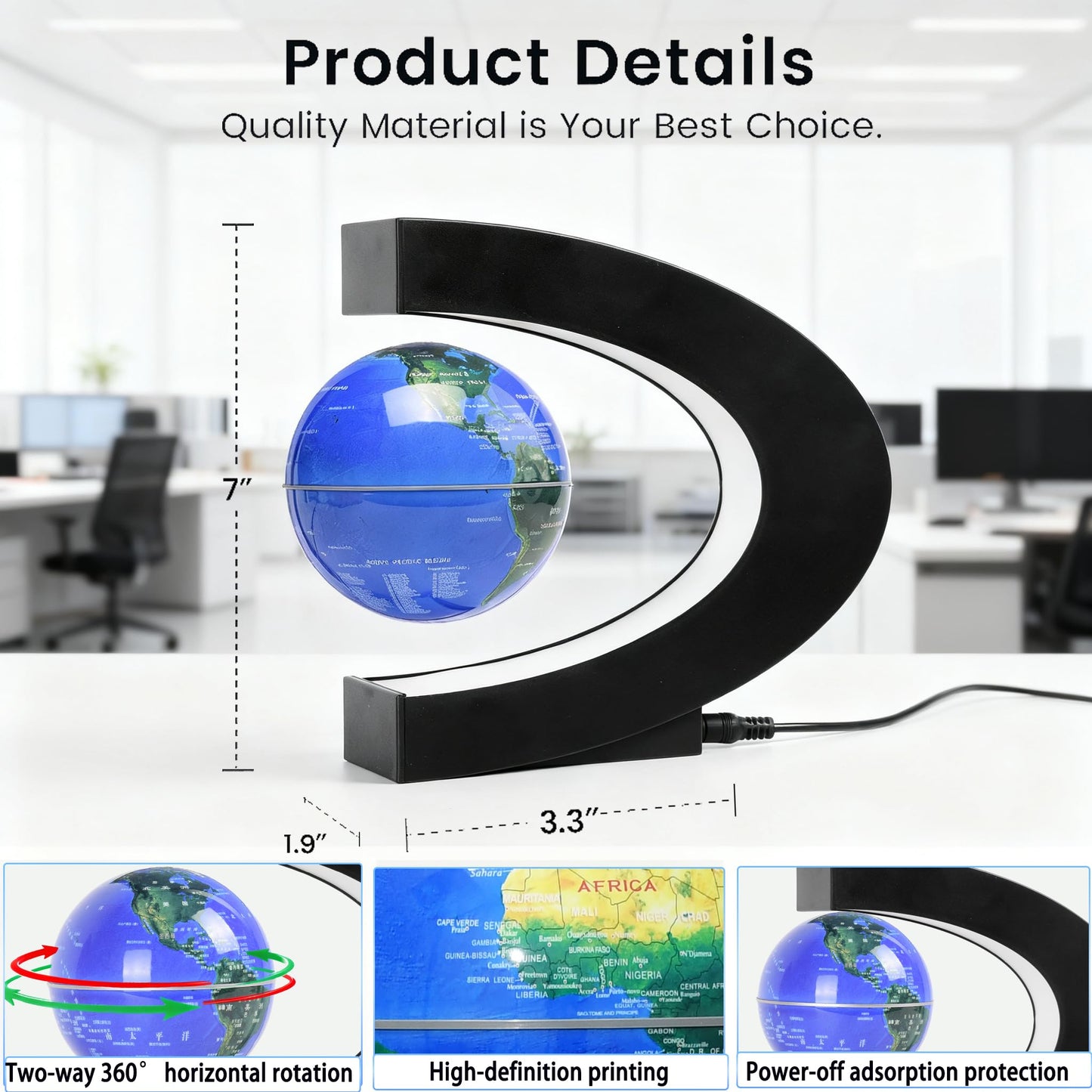 BEBEVOGUE Magnetic Levitation Floating Globe with LED Light Anti Gravity Levitating World Map Office Home Bedroom Desk Gadget Decor Unique Birthday Gift for Men Kids Husband Boss