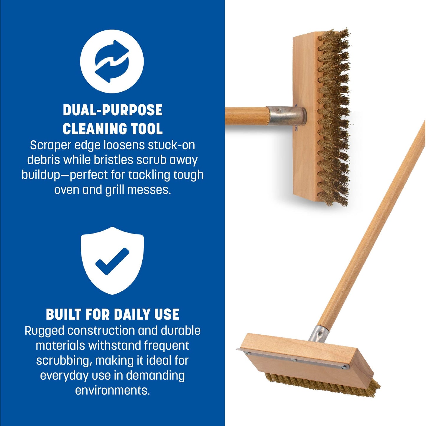 Carlisle FoodService Products Wood Oven Scraper, Oven Brush with Handle, 42 Inches, Brown