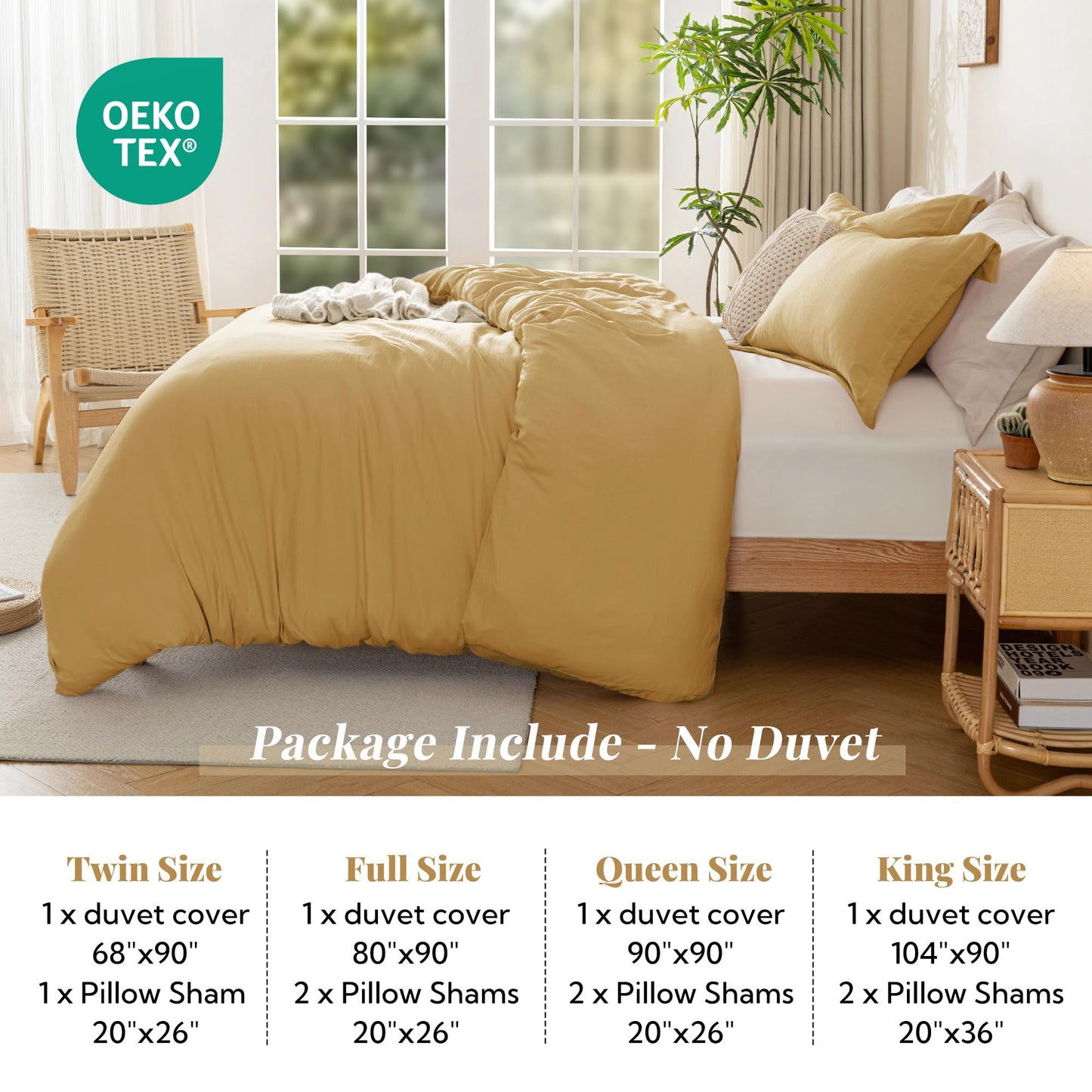 MILDLY Super Soft Duvet Cover - 100% Washed Microfiber Warm Mustard Yellow Comforter Cover Set 3 Pieces with Zipper Closure & Corner Ties (No Comforter)