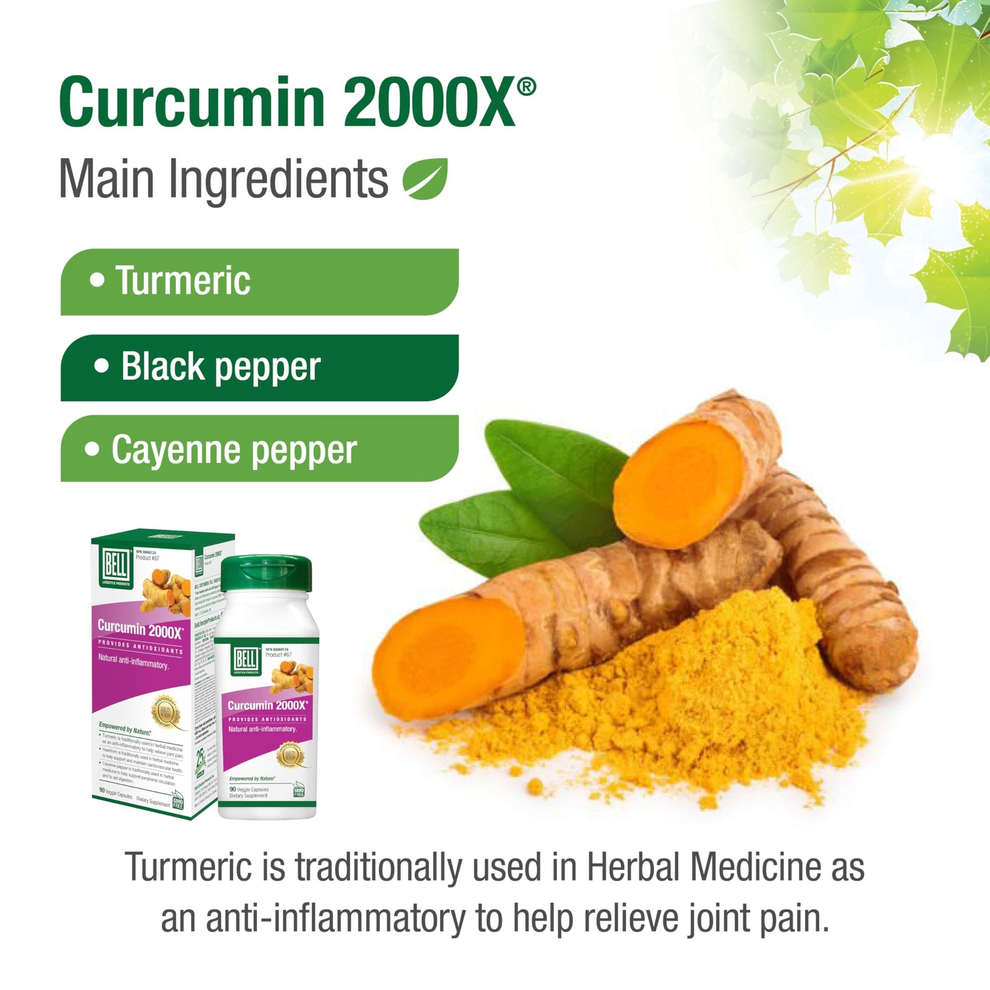 Bell Curcumin Supplements, Curcumin 2000X® - Proprietary Blend with Turmeric, Black Pepper, Vitamin E, Hawthorn- Help Support Digestion, Inflammation, Cardiovascular Health & Peripheral -90 units