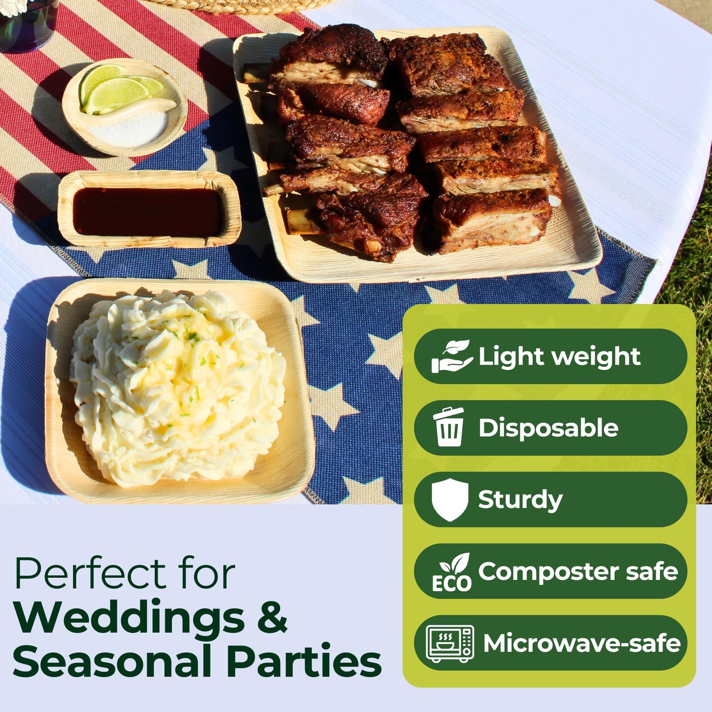 Dtocs Palm Leaf Plates Set (50) – 10" Dinner, 7" Dessert Combo | Bamboo Disposable Look | Party Platter Pack for Holidays, Gifting & Stocking Stuffers | Alternative to Plastic, Wood & Paper Plates