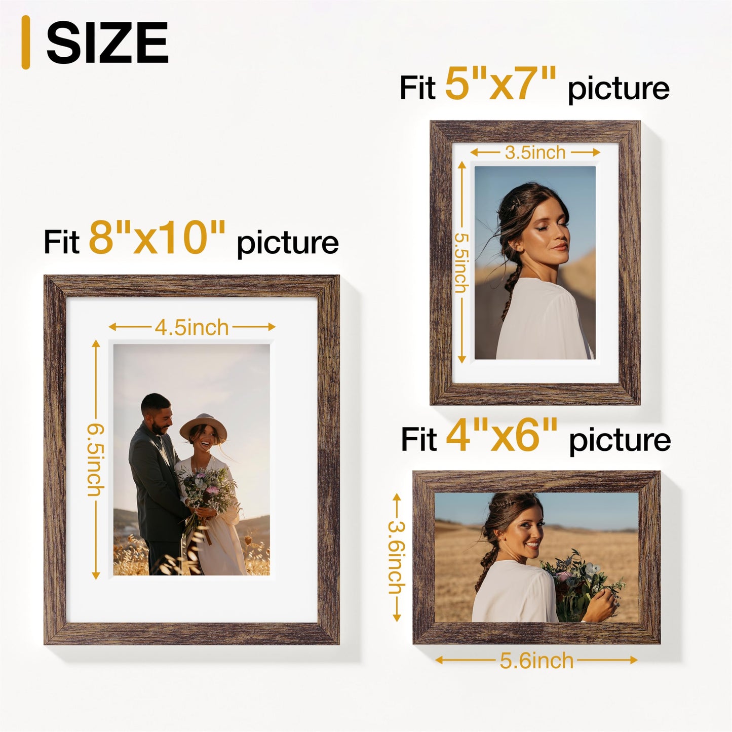 Vittanly 15 Pack Picture Frames Gallery Wall Frame Set for Mounting or Tabletop Display, Multi Sizes Collage Photo Frames Including 3pcs 8x10, 6pcs 5x7, 6pcs 4x6, Brown