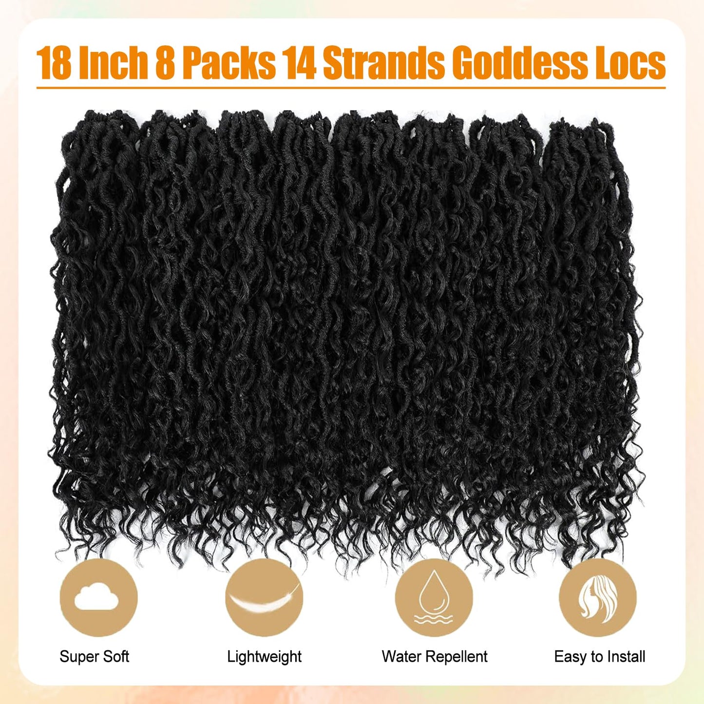 AMLUCKS 8 Packs Goddess Locs Crochet Hair Pre-Looped Boho Faux Locs Messy River Bohemian Crochet Hair for Black Women with Curly Ends (1B#, 18inch)