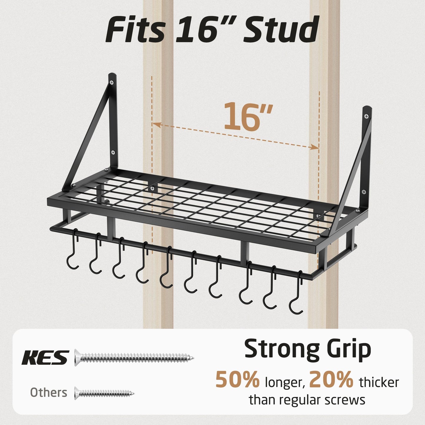 KES Pot Rack 24 Inches Kitchen Pot and Pan Organizer Rack Wall Pot Hangers With 10 Hooks Matte Black, KUR215S60-BK
