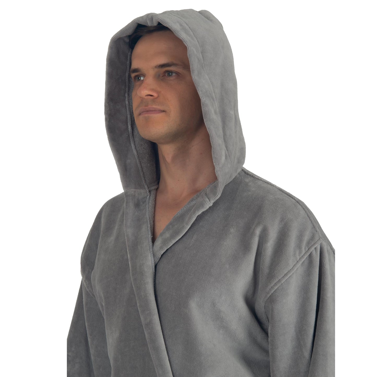 Alpine Swiss Dane Mens Hooded Bathrobe Pure Cotton Terry Cloth Long Robe for Men Super Absorbent Quick Drying Luxury Spa Robe GRY XL/2XL