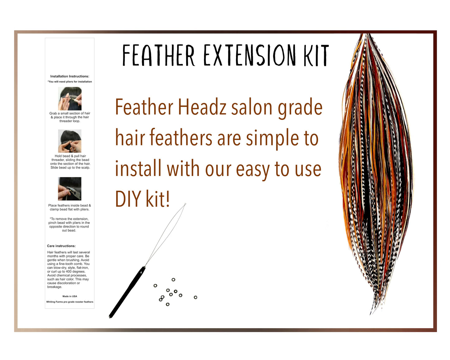21 Natural Color Hair Extensions – 9”–14” Long – DIY Rooster Kit with 20 Micro-Link Beads – 100% Real Feathers – Eye-Catching Boho Style