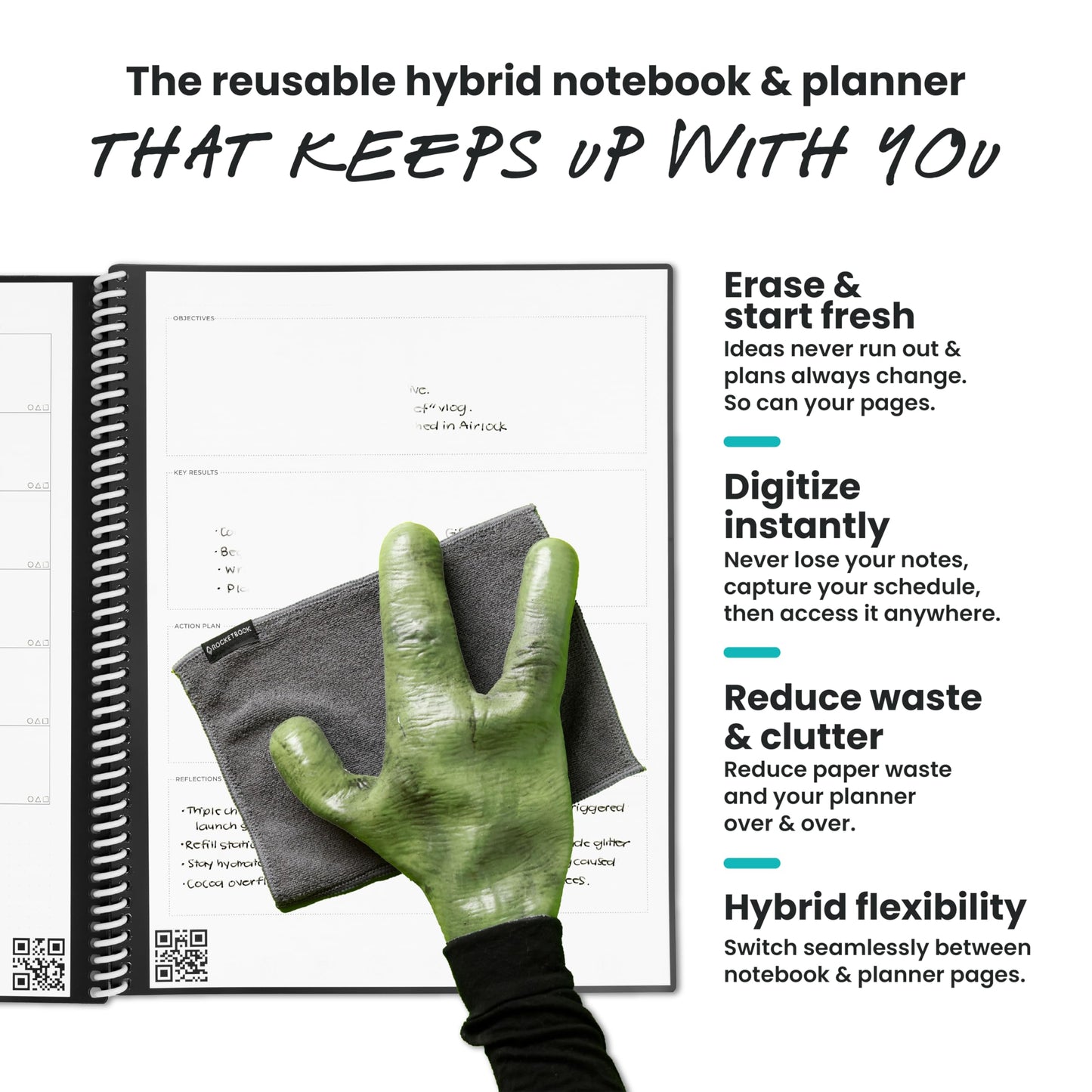 Rocketbook Fusion Smart Reusable Notebook - Calendar, To-Do Lists, and Note Template Pages with 1 Pilot Frixion Pen and 1 Microfiber Cloth Included - Deep Space Gray Cover, Executive Size (6" x 8.8")