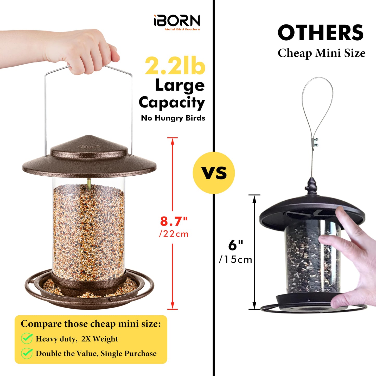 iBorn Bird Feeder for Outside Hanging,Bird Seed for Outside Wild Bird Feeders for Garden Yard Outdoor Decoration,Round Roof Design Coffee