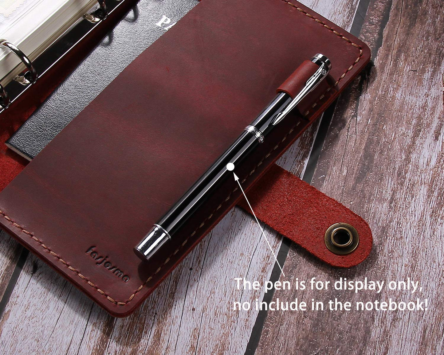 Leather Journal Refillable Writing Notebook, A6 Personal Size 6 Ring Binder Spiral Notebook, Handmade Genuine Leather Refillable Journal Binder Diary, Pocket Binder Traveler Notebook-Wine
